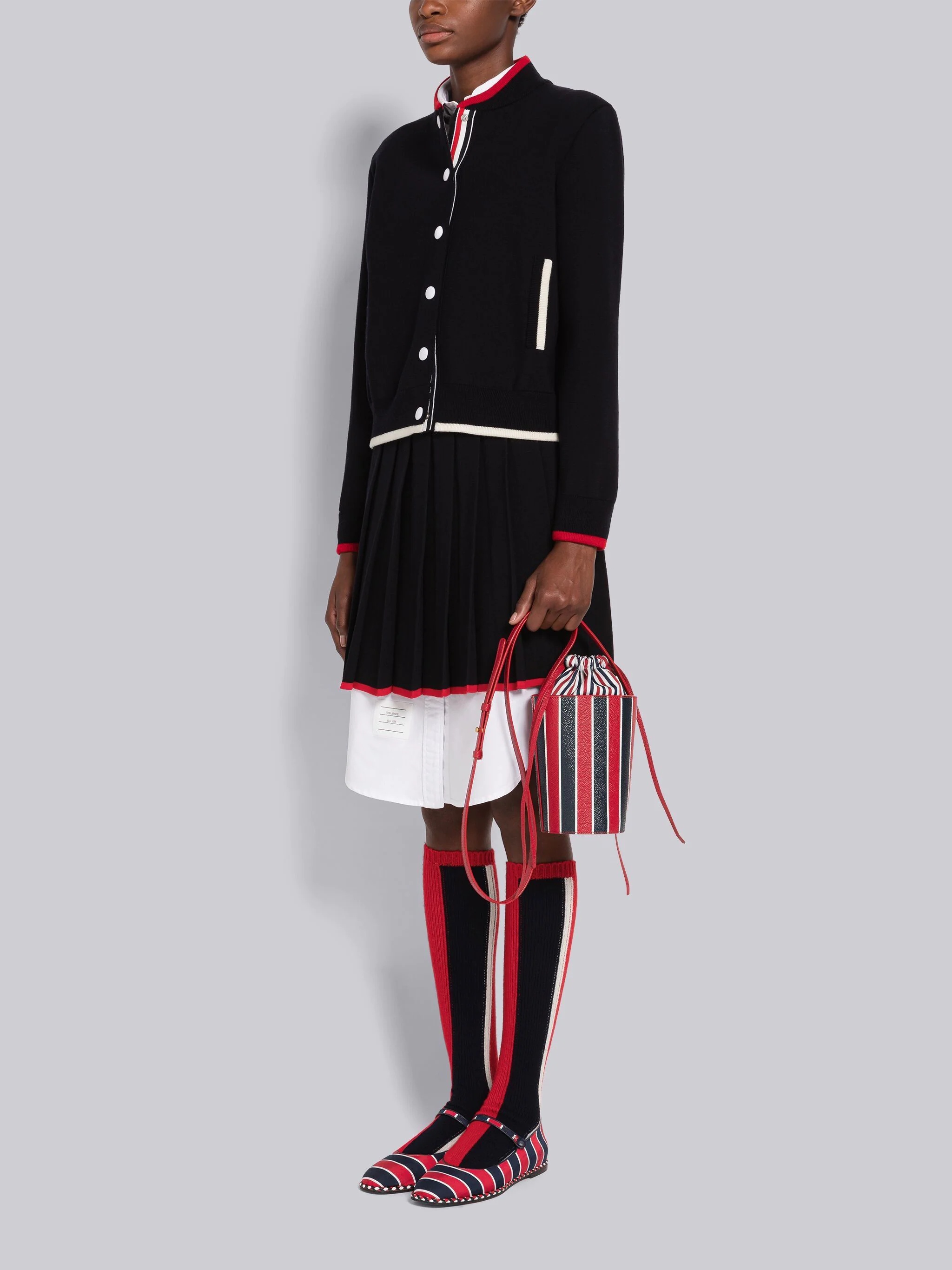 Stripe Pebble Grain Crossbody Mini Bucket Bag - 6