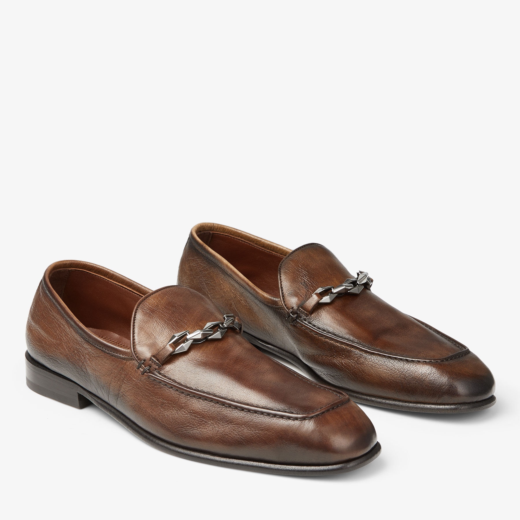 Maarti Reverse
Dark Tan Buffalo Leather Loafers with Chain Embellishment - 2