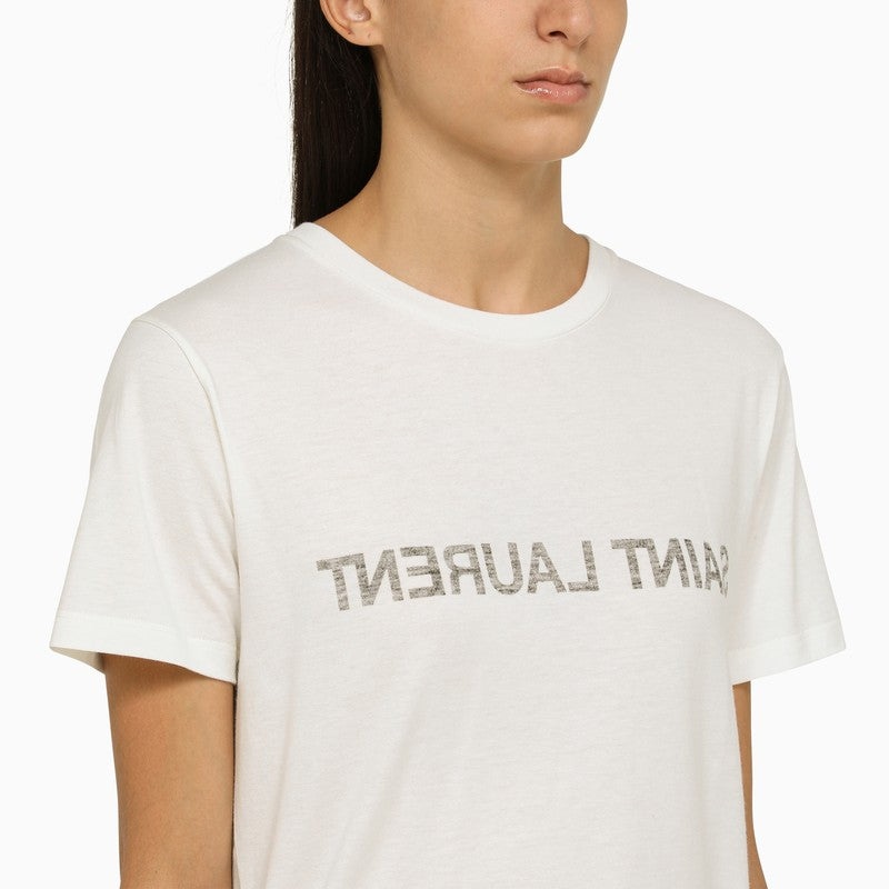 Saint Laurent Natural T-Shirt With Logo Women - 4