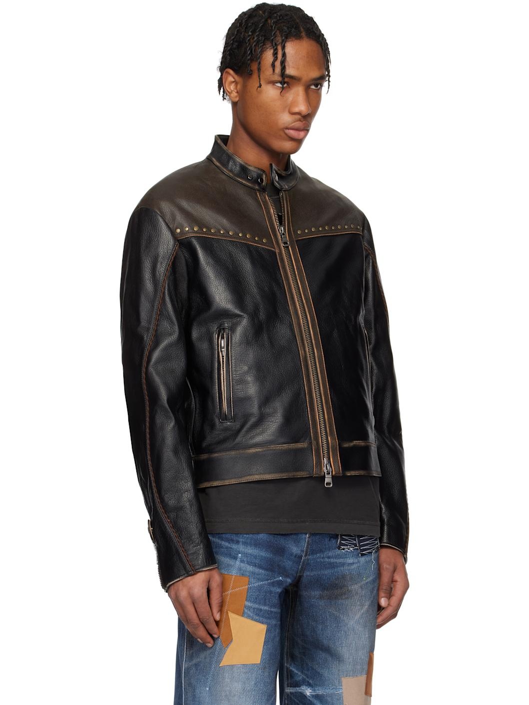 SSENSE Exclusive Brown & Black Vintage Biker Leather Jacket - 2