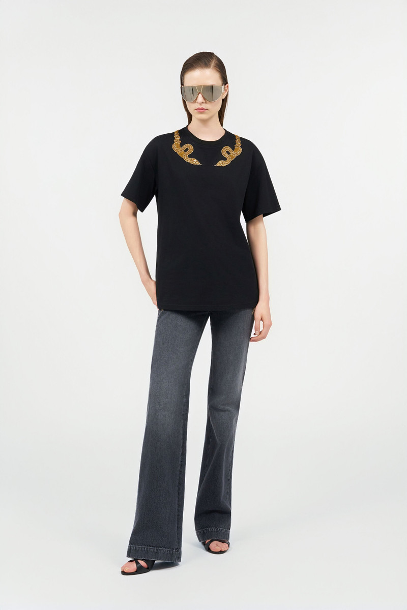 Roberto Cavalli Black T-Shirt with Snake Embroidery outlook