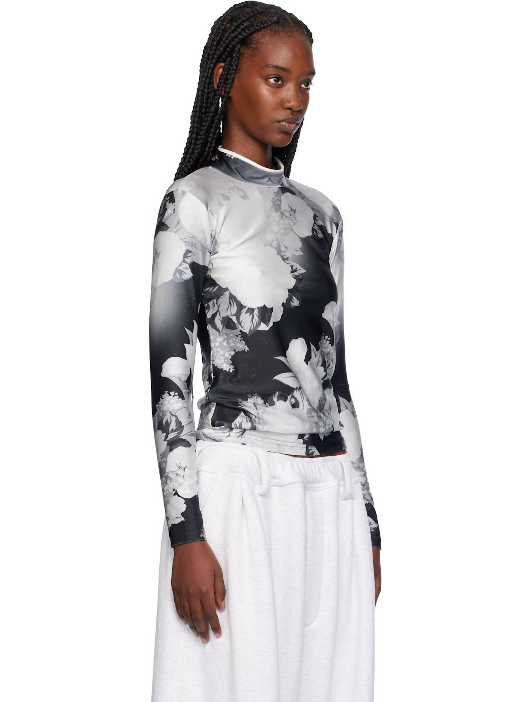 Black & White Long Sleeve Piping Turtleneck - 2