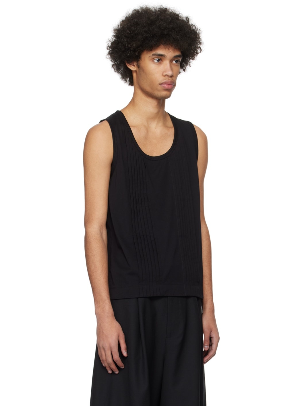 Black Double-Pleated Tank Top - 2