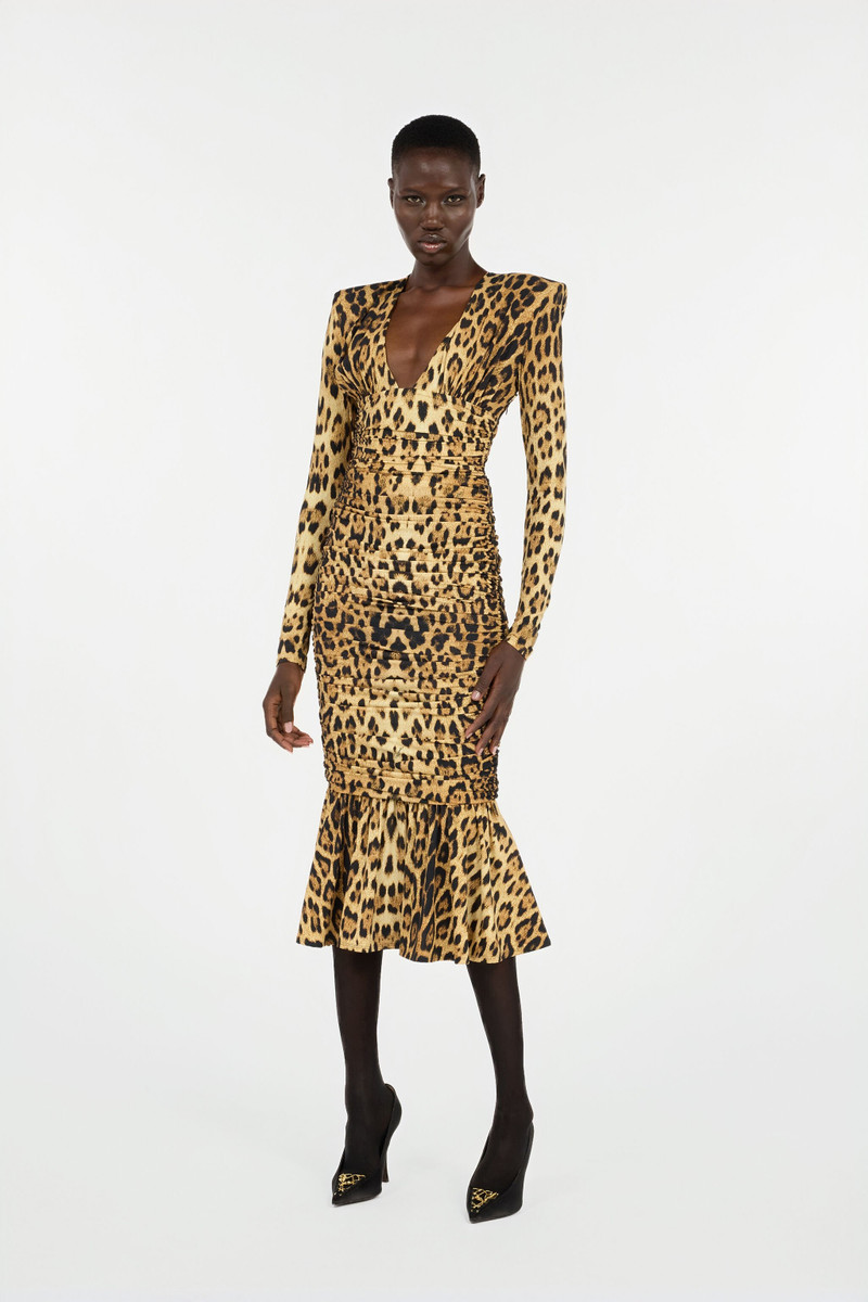 Roberto Cavalli Midi Dress With Jaguar Skin Print outlook