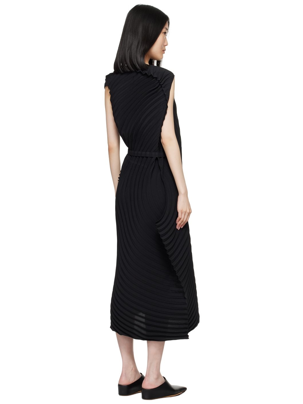 Black Resonant Pleats Maxi Dress - 3