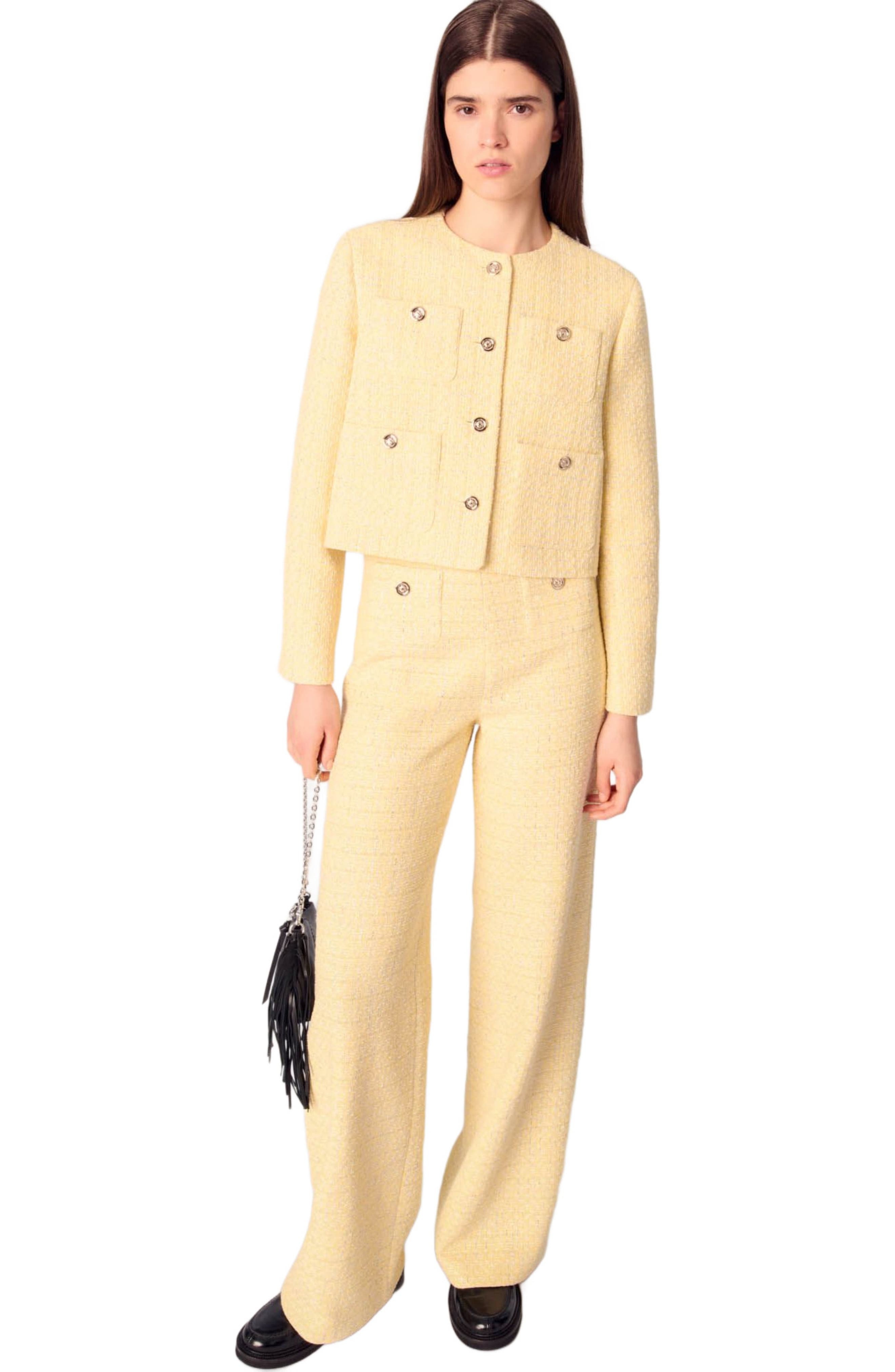 maje Straight-leg tweed/lurex trousers in Yellow at Nordstrom - 4
