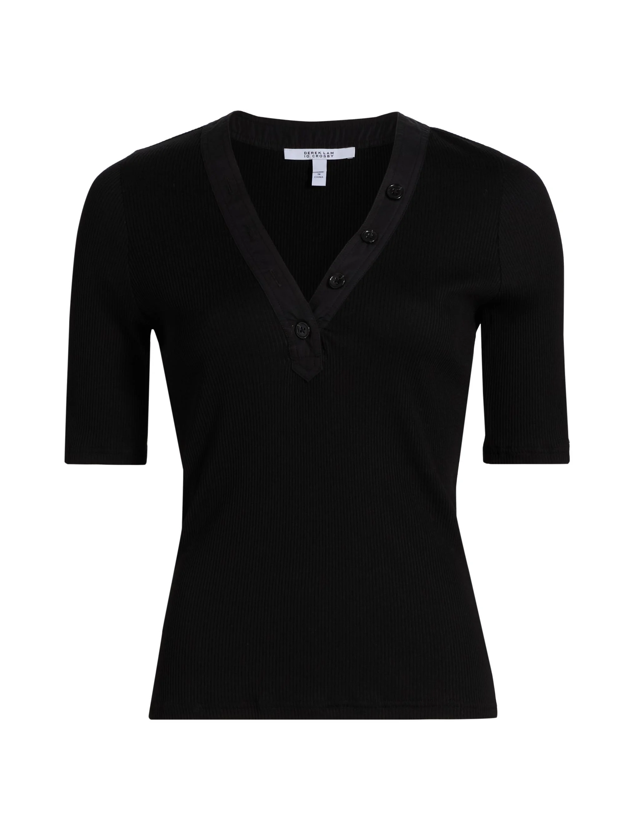 Women's Adrian V-Neck Ribbed T-Shirt - Black - 1