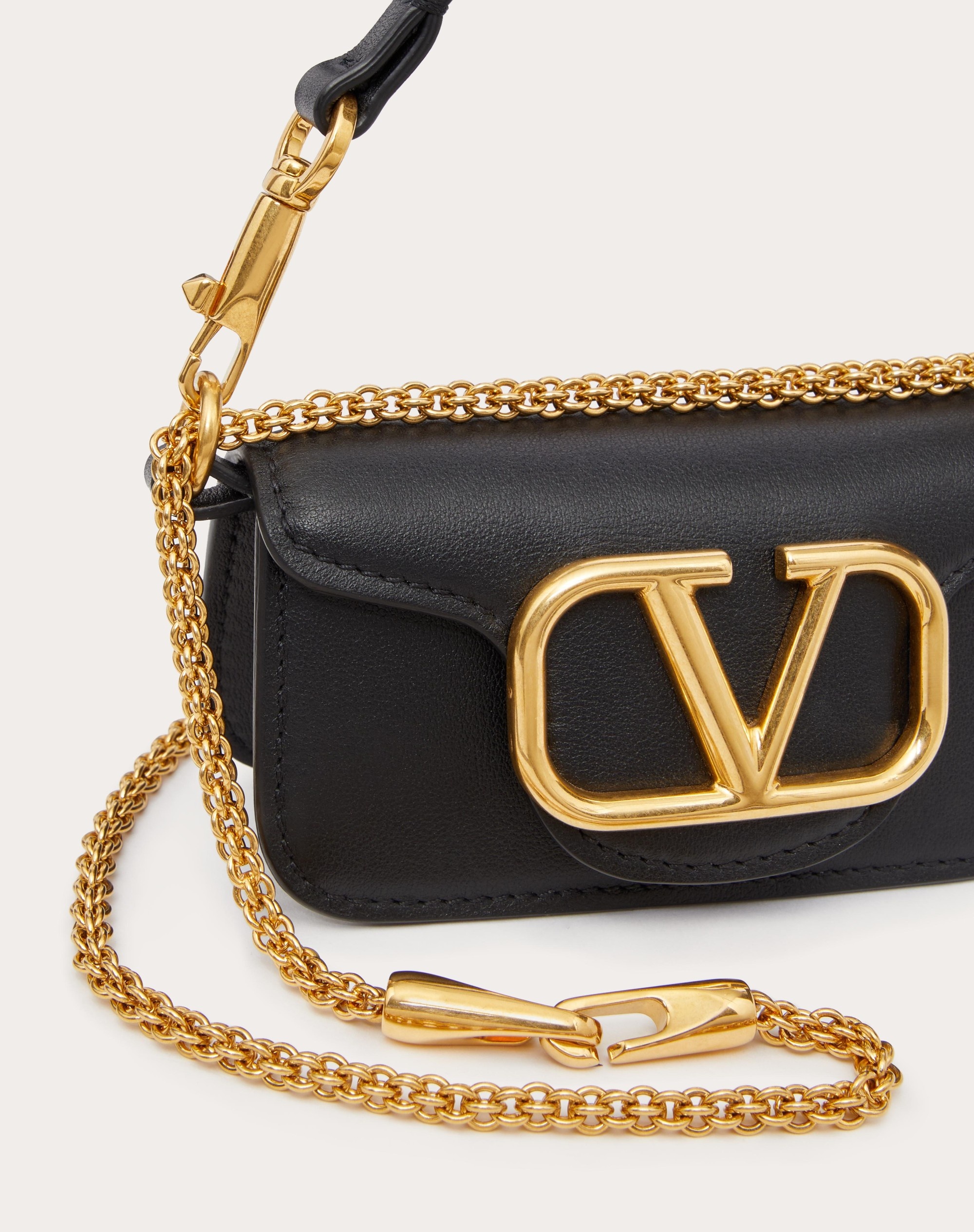 VALENTINO GARAVANI LOCÒ MICRO BAG IN CALFSKIN LEATHER WITH CHAIN - 8