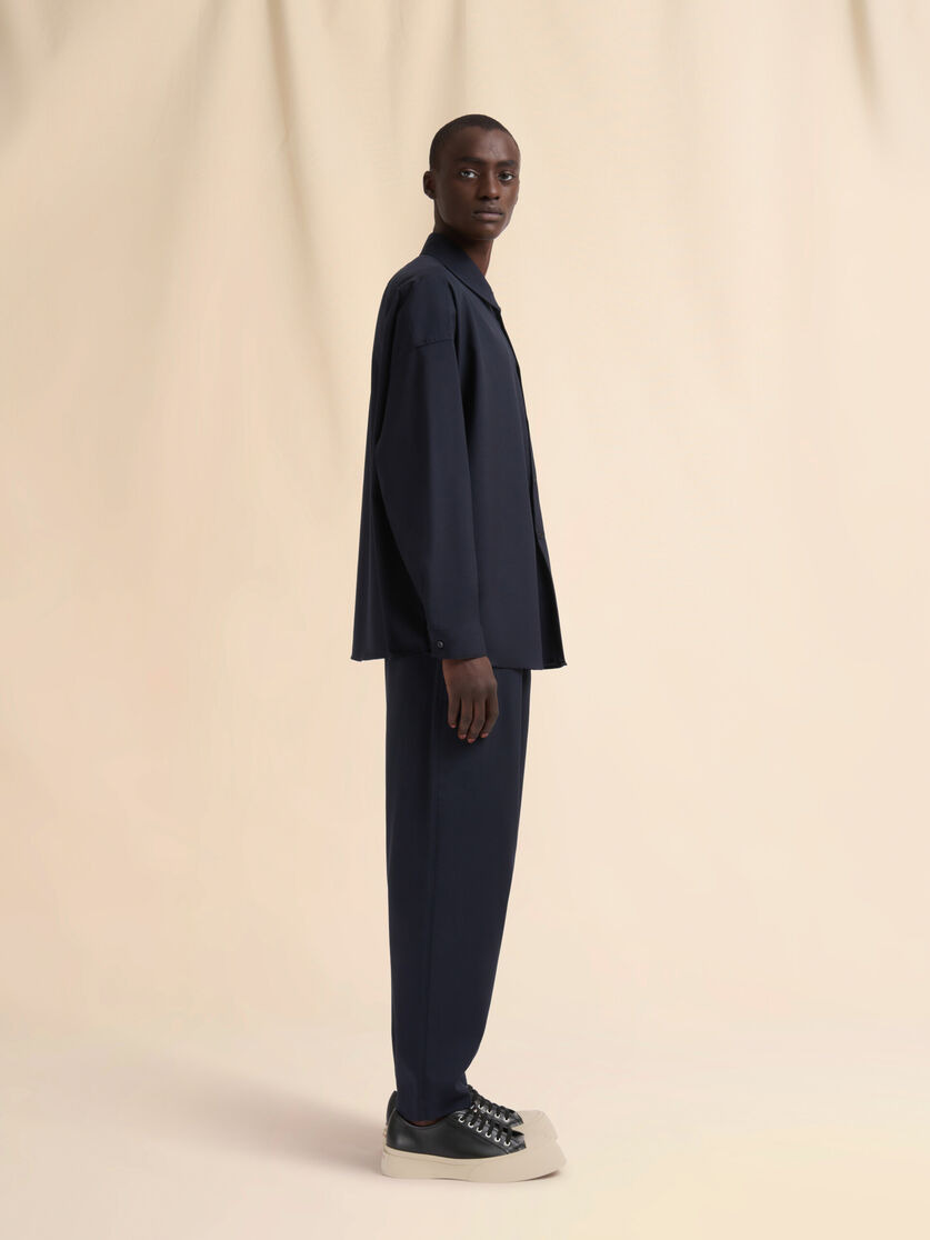 DEEP BLUE TROPICAL WOOL LONG-SLEEVED SHIRT - 5