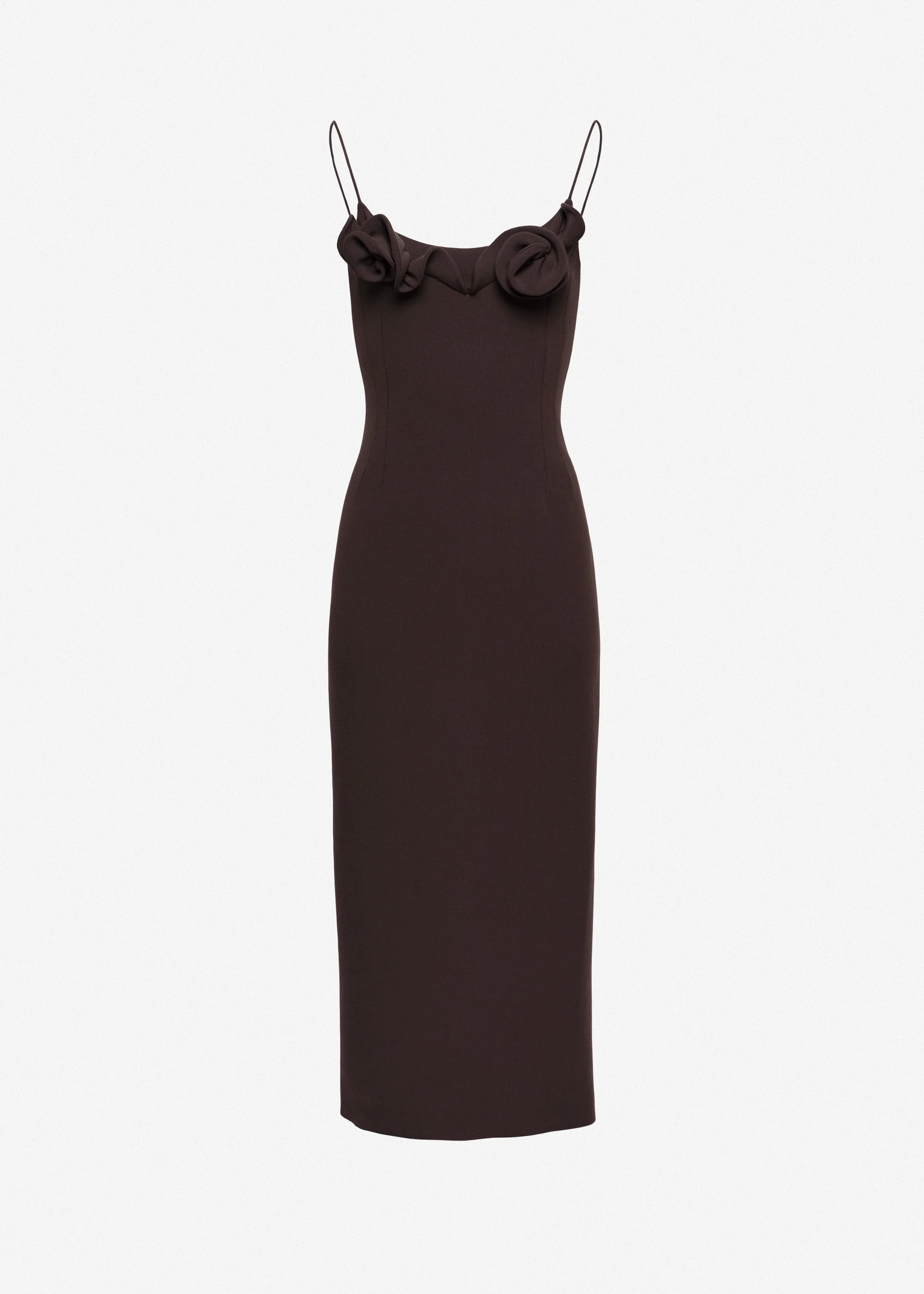 Floral appliqué strap midi dress in brown - 1