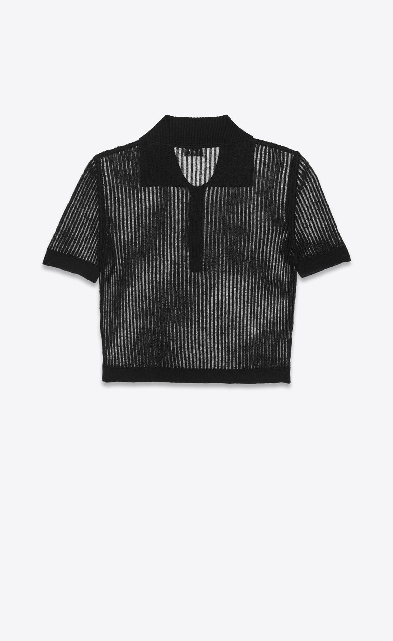 SAINT LAURENT short-sleeved polo in ribbed linen and silk outlook