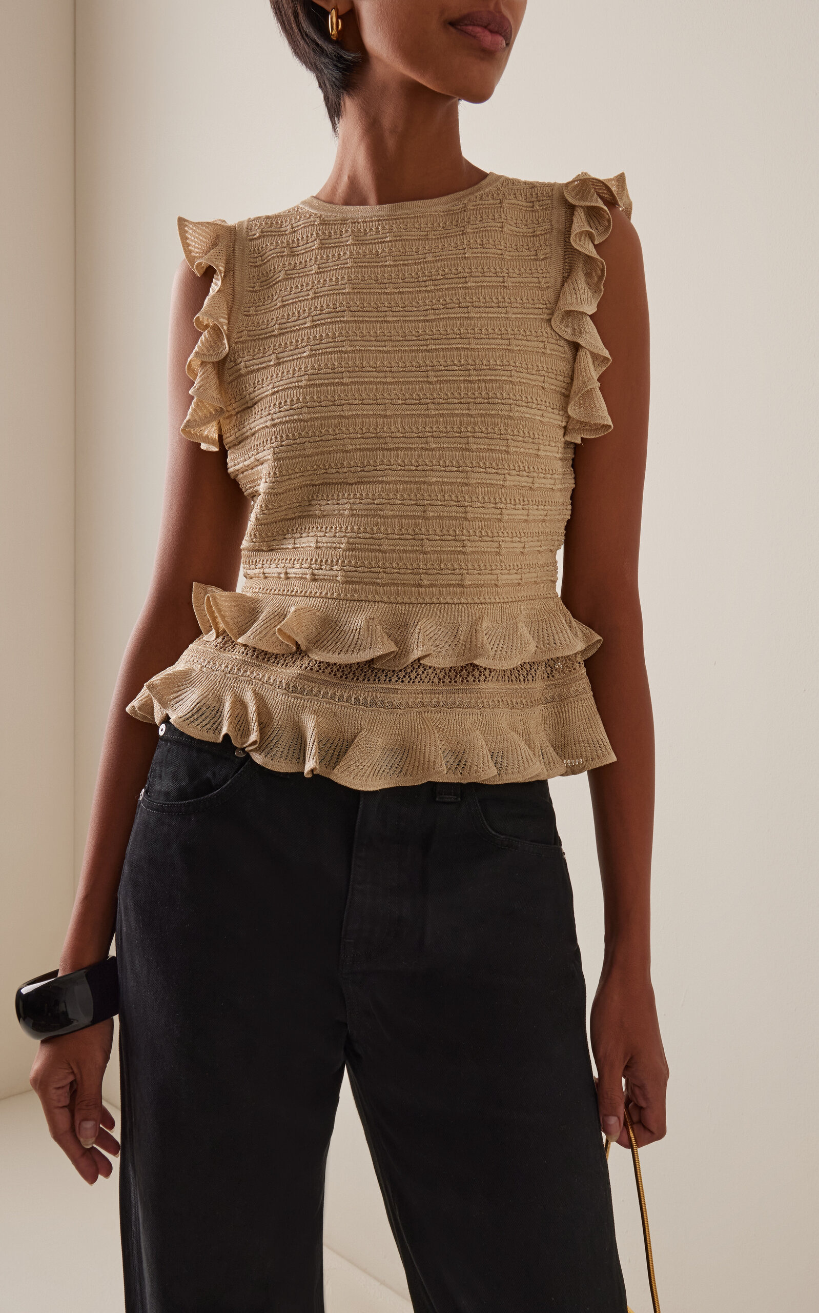 Hypnotic Metallic Lace Knit Halter Top gold - 2