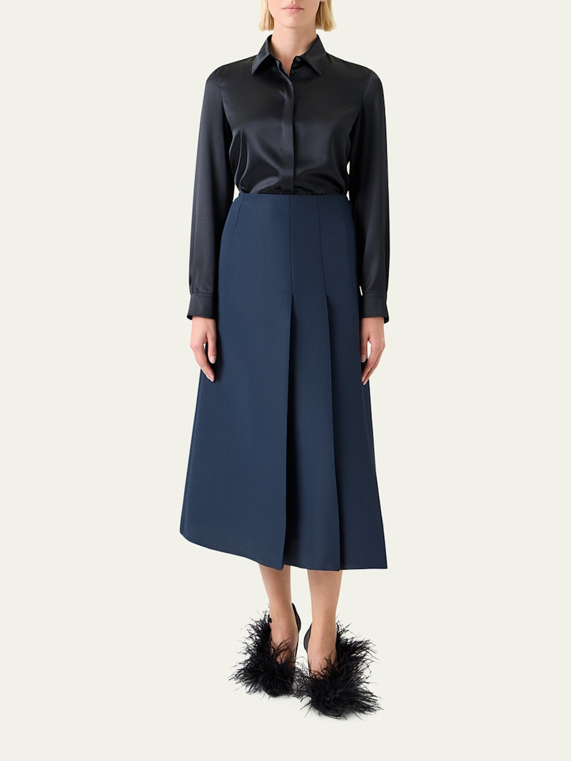 AKRIS Pleated Ottoman Silk Midi A-Line Skirt outlook