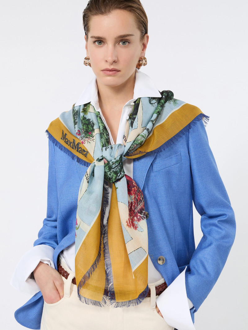 CAMICE Oversized scarf in printed silk and wool - MUSTARD 7