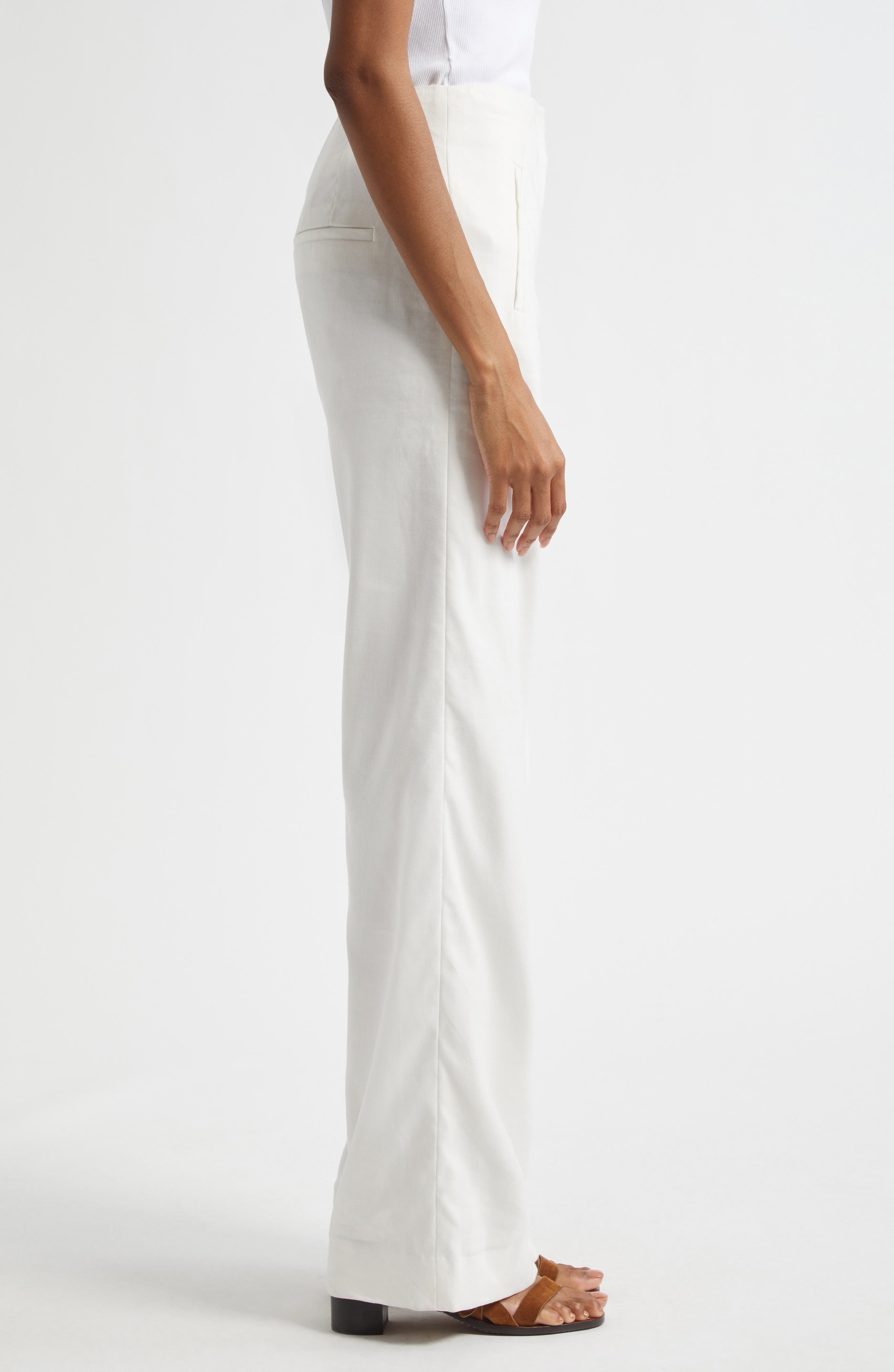 Veronica Beard Jude Wide Leg Linen Blend Pants in Off White at Nordstrom - 3