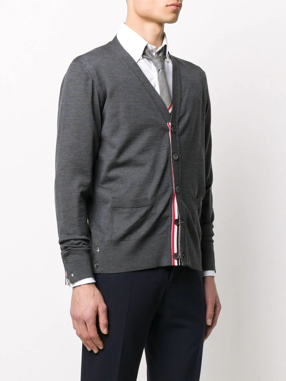 v-neck tricolour-stripe wool cardigan - 3