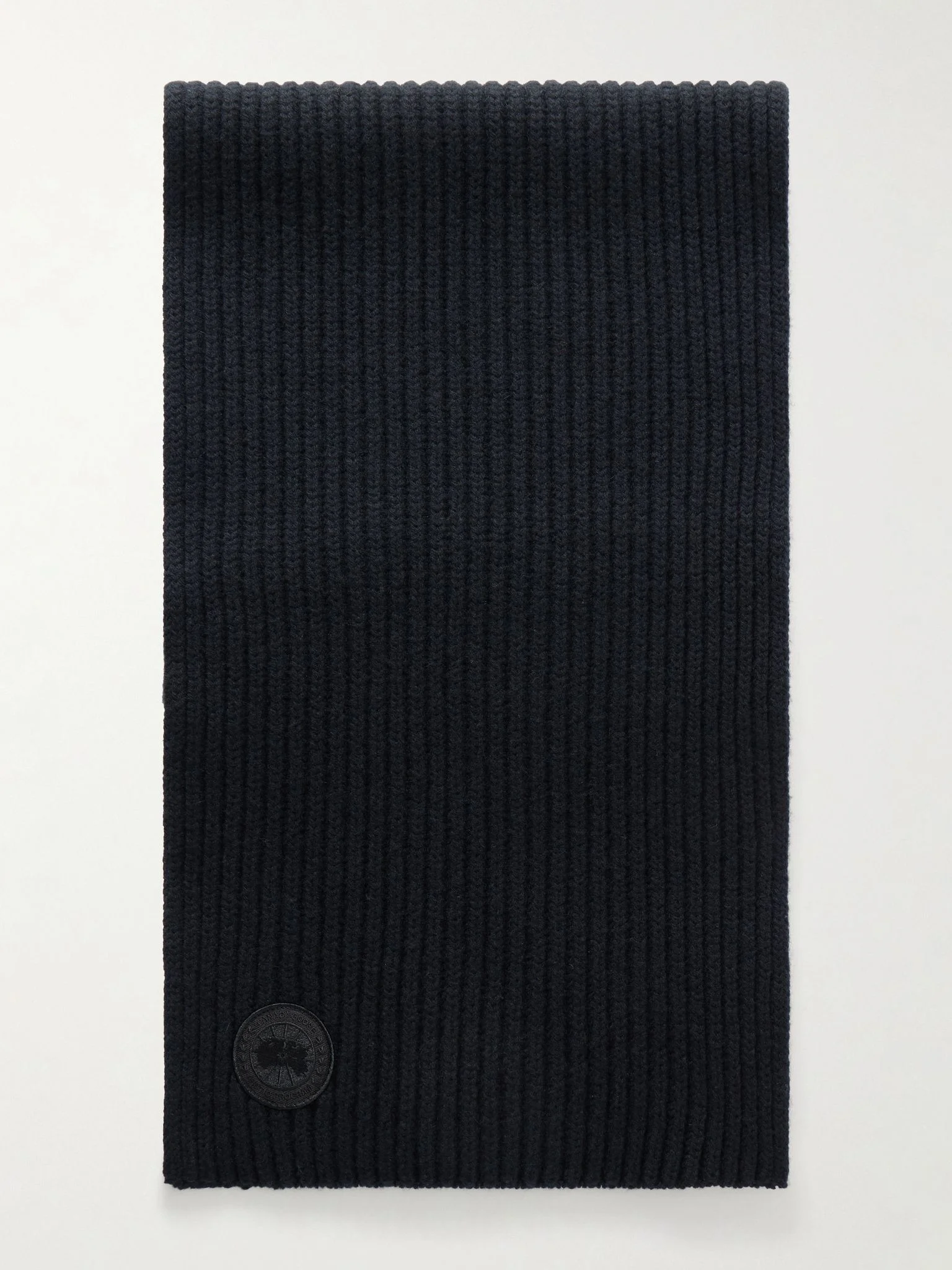 Logo-Appliquéd Ribbed Wool and Cashmere-Blend Scarf Black - 1