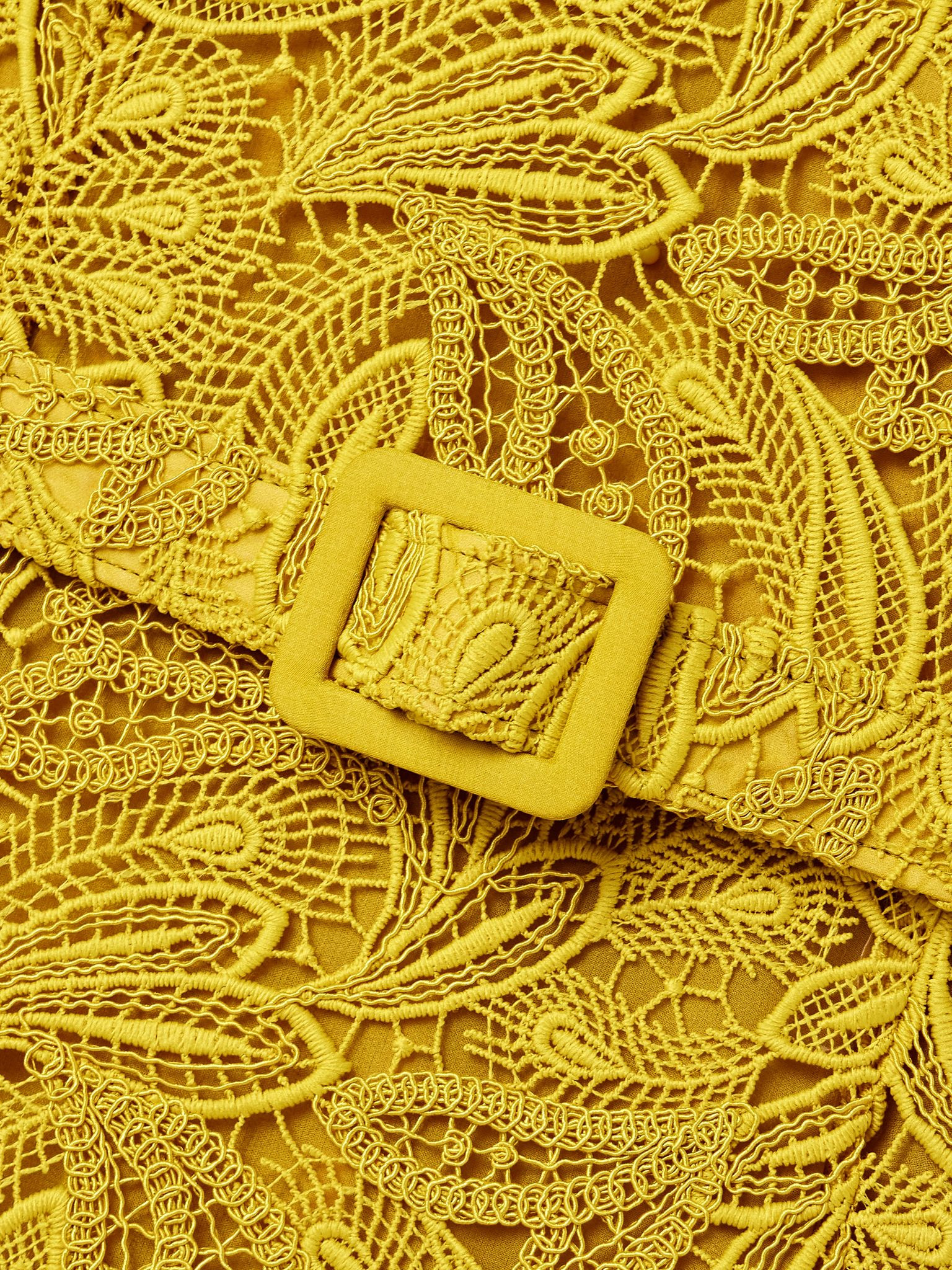Belted guipure lace midi dress Yellow - 4