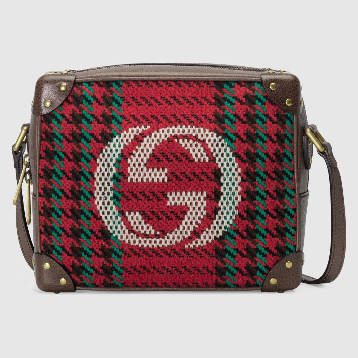 Houndstooth and stripe shoulder bag with Interlocking G - 1