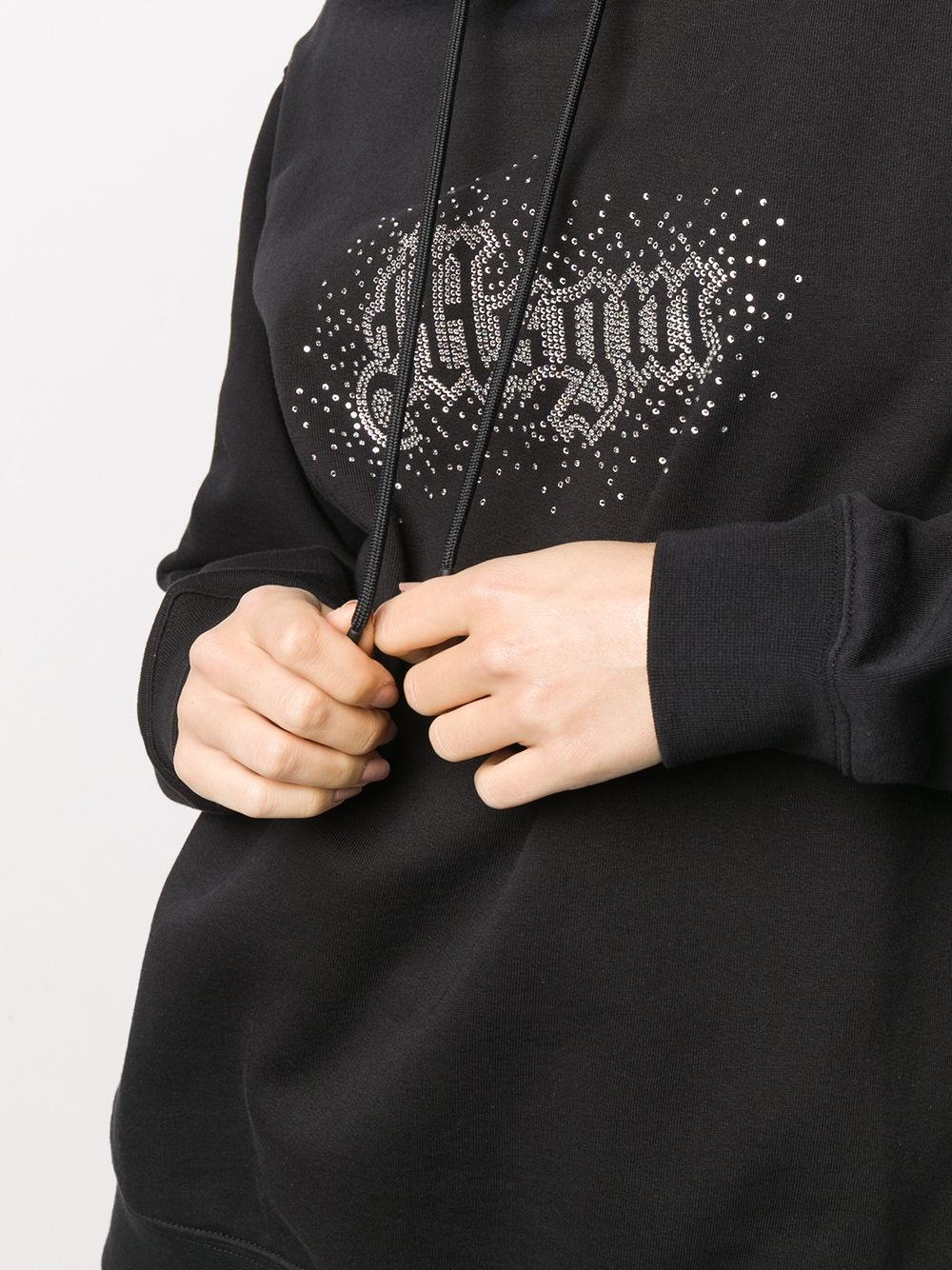 rhinestone-logo slit hoodie - 5