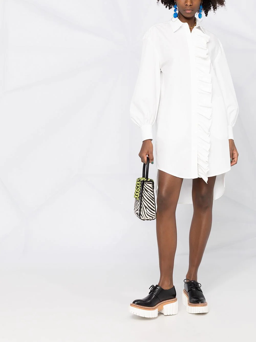 ruffle detail shirt dress - 2