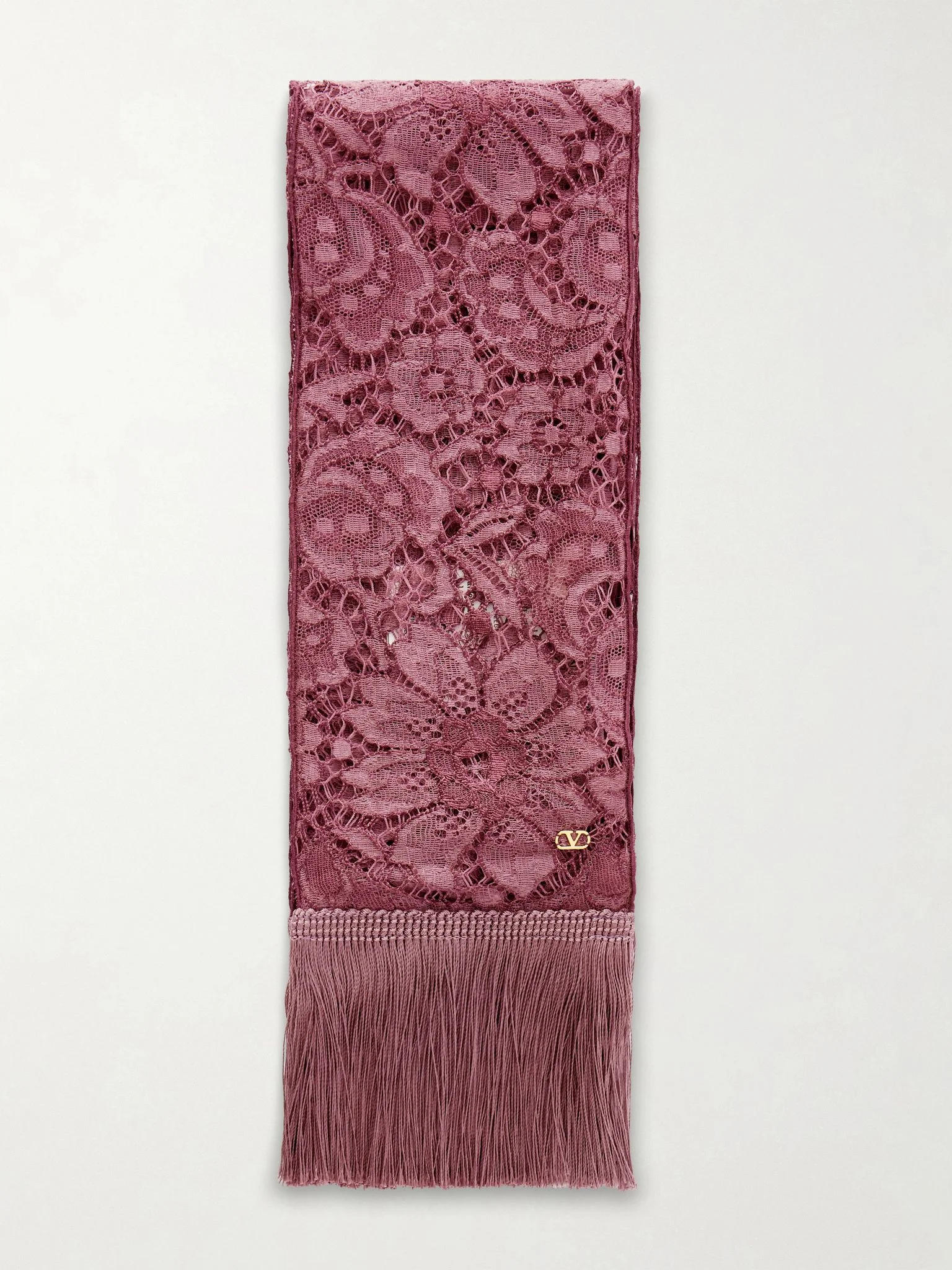Embroidered fringed silk crocheted scarf Magenta - 1