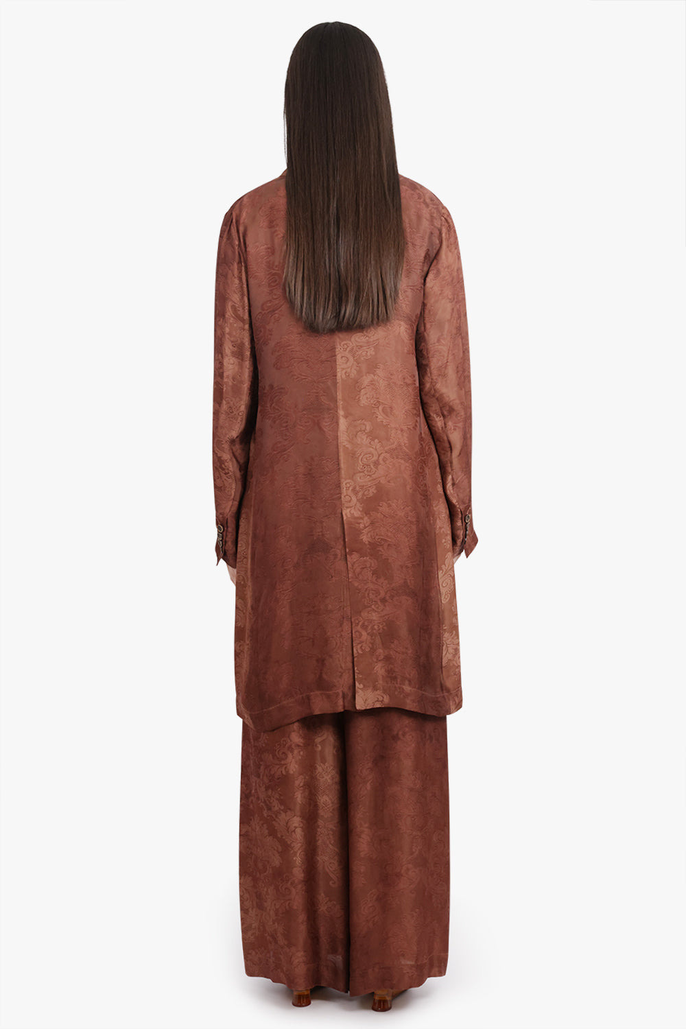 KATIA JACQUARD PRINT LONGLINE RELAXED JACKET | DARK ROSE - 4