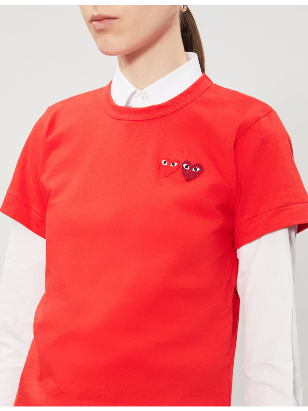 Double heart-embroidered cotton-jersey T-shirt - 5