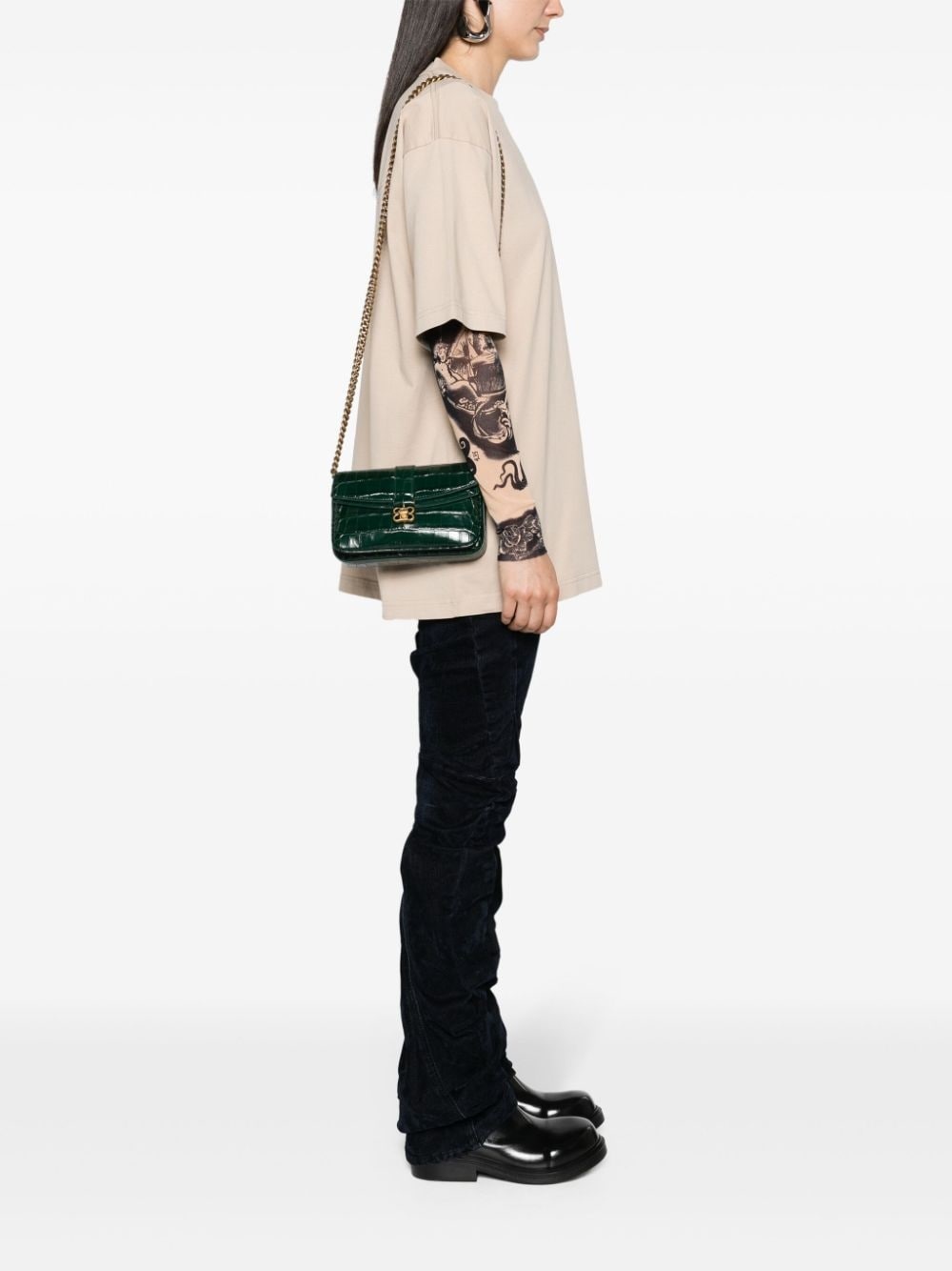 crocodile-embossed leather crossbody bag - 2