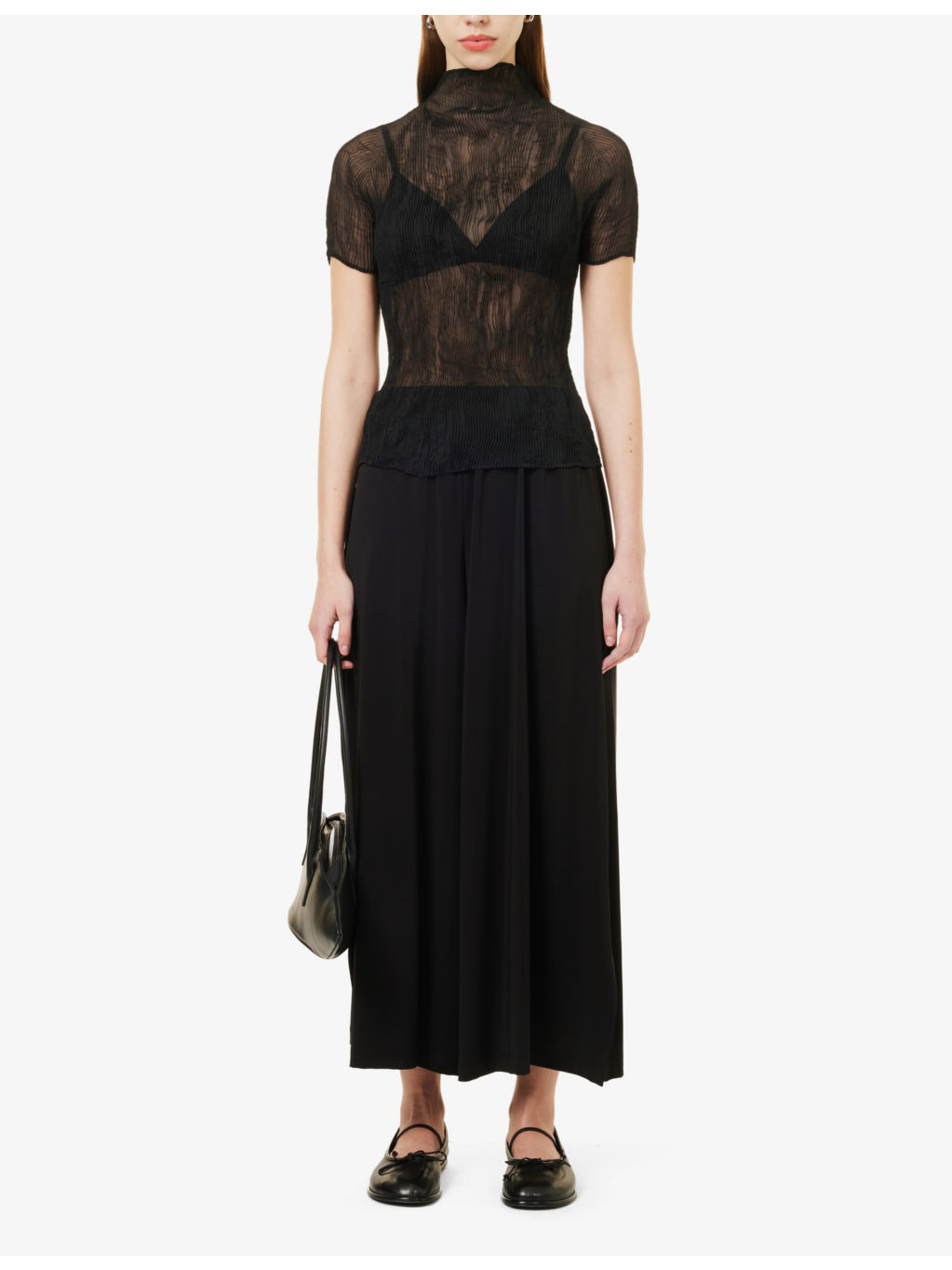 Chiffon high-neck knitted top - 2