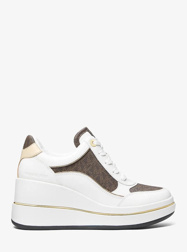 Emmy Signature Logo and Leather Wedge Trainer - 1