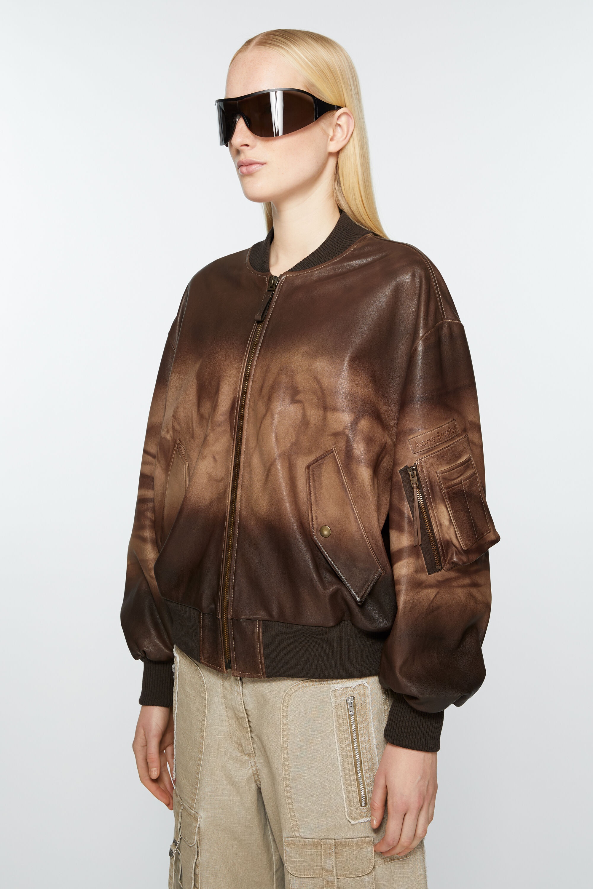 Leather bomber jacket - Brown - 3