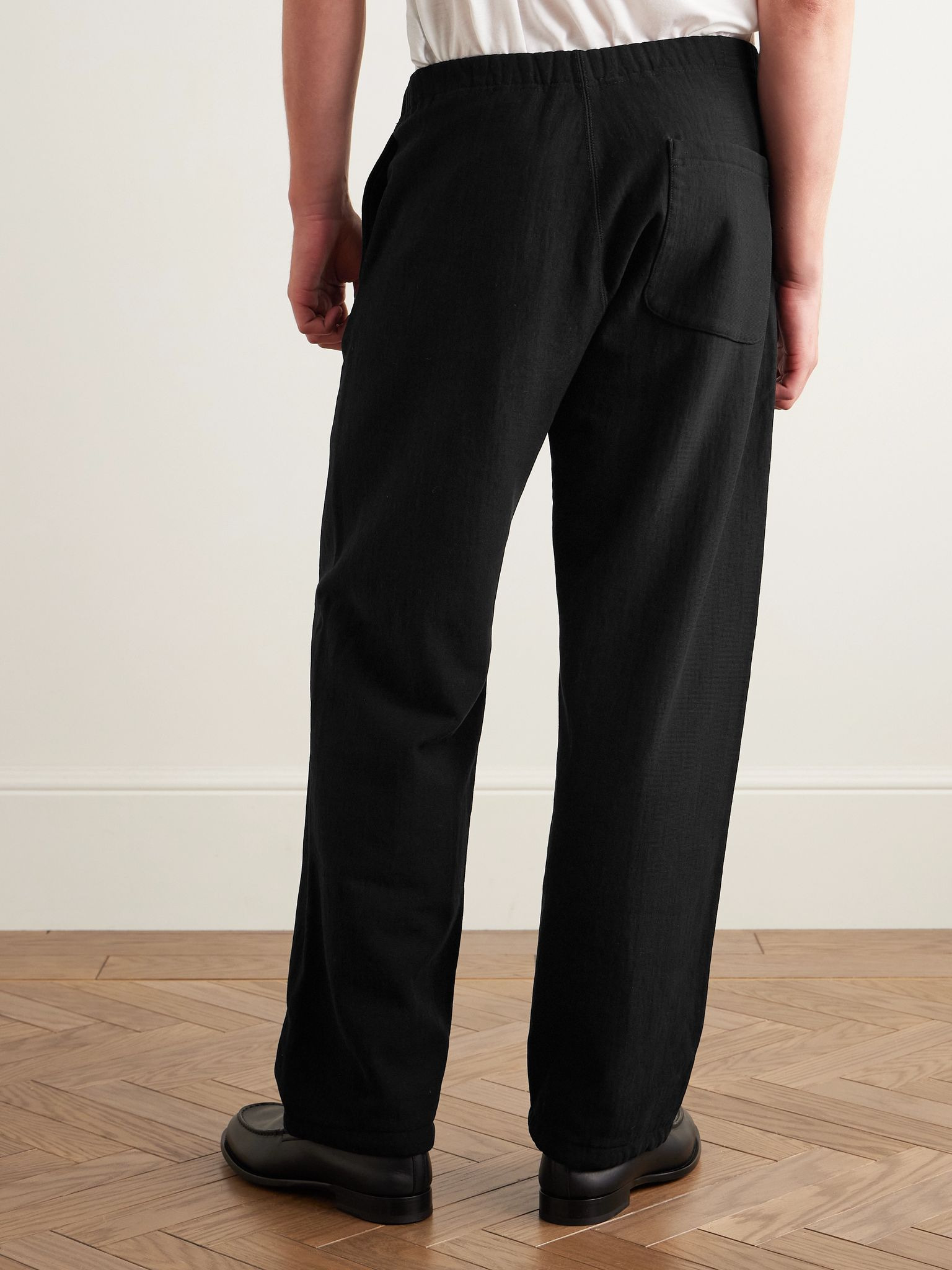 Straight-Leg Cotton-Jersey Trousers Black - 4