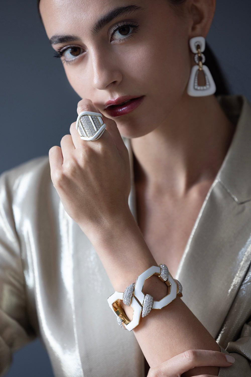 White Enamel and Diamond Ring - 4