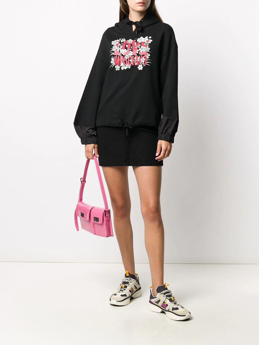 logo print drawstring hoodie - 2