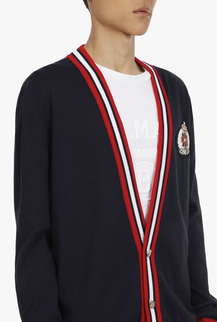 Black, red and white cotton cardigan with embroidered Balmain badge - 8