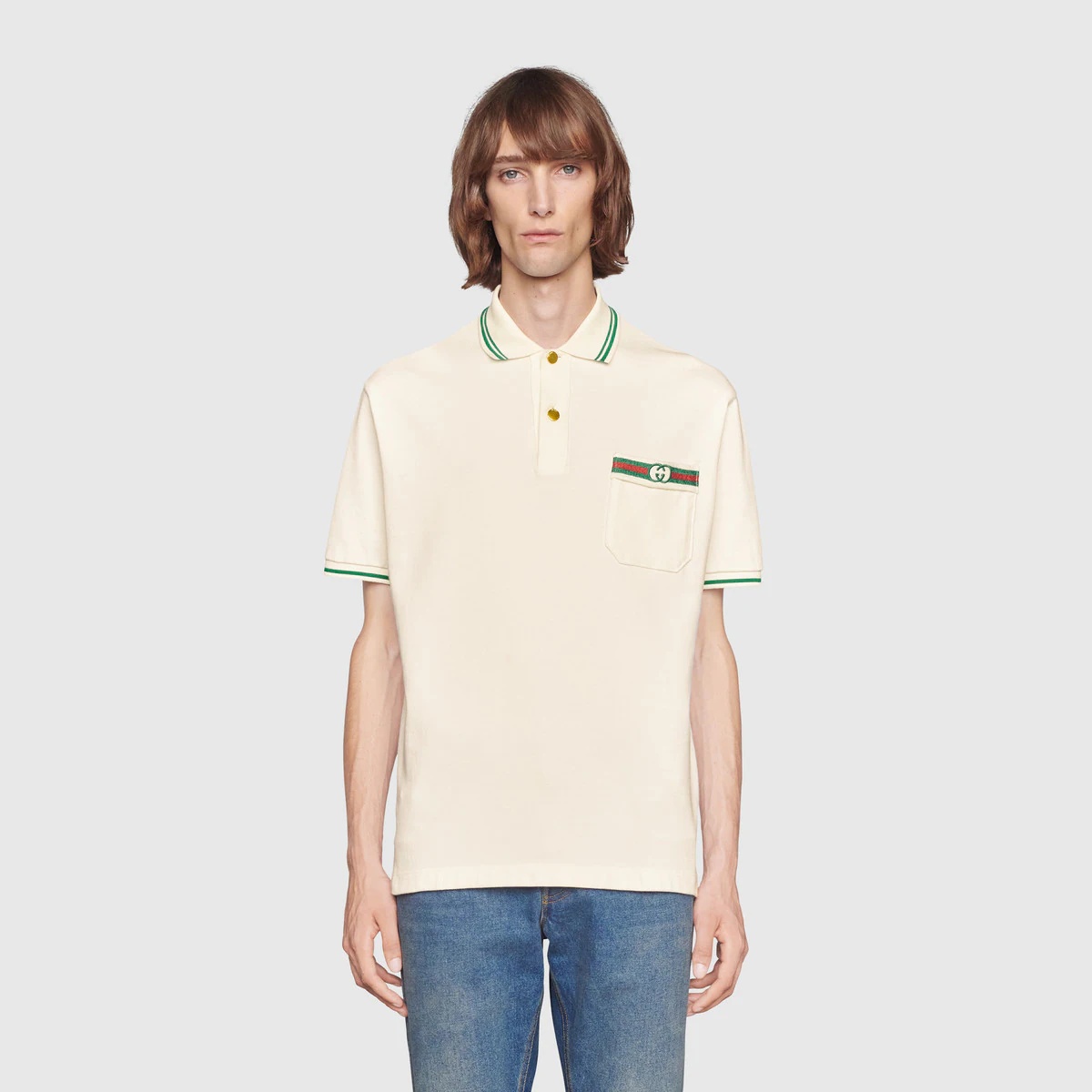 Cotton polo with Web and Interlocking G - 3