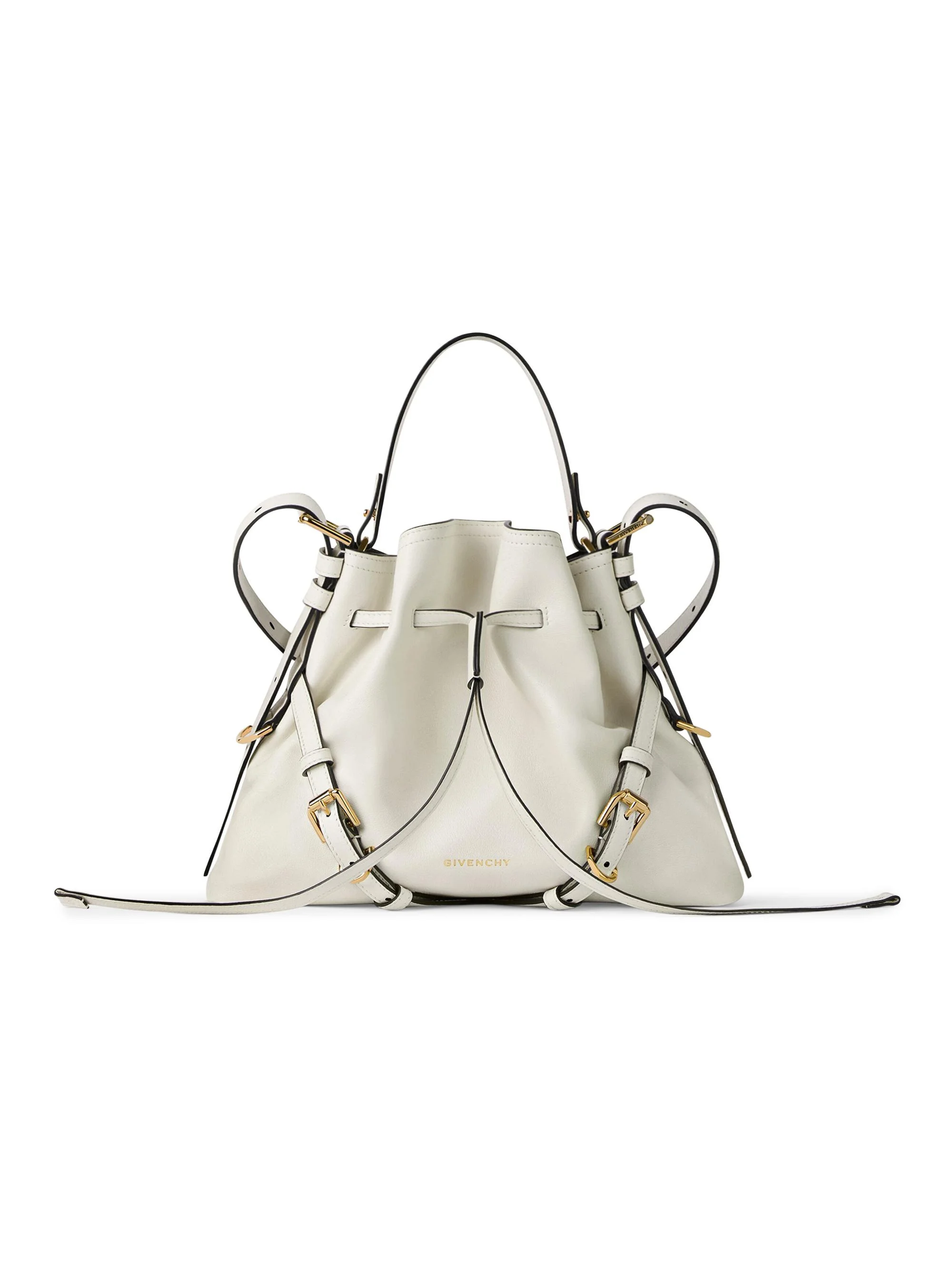 Women's Small Voyou Bucket Bag in Shiny Leather - Ivory - 1