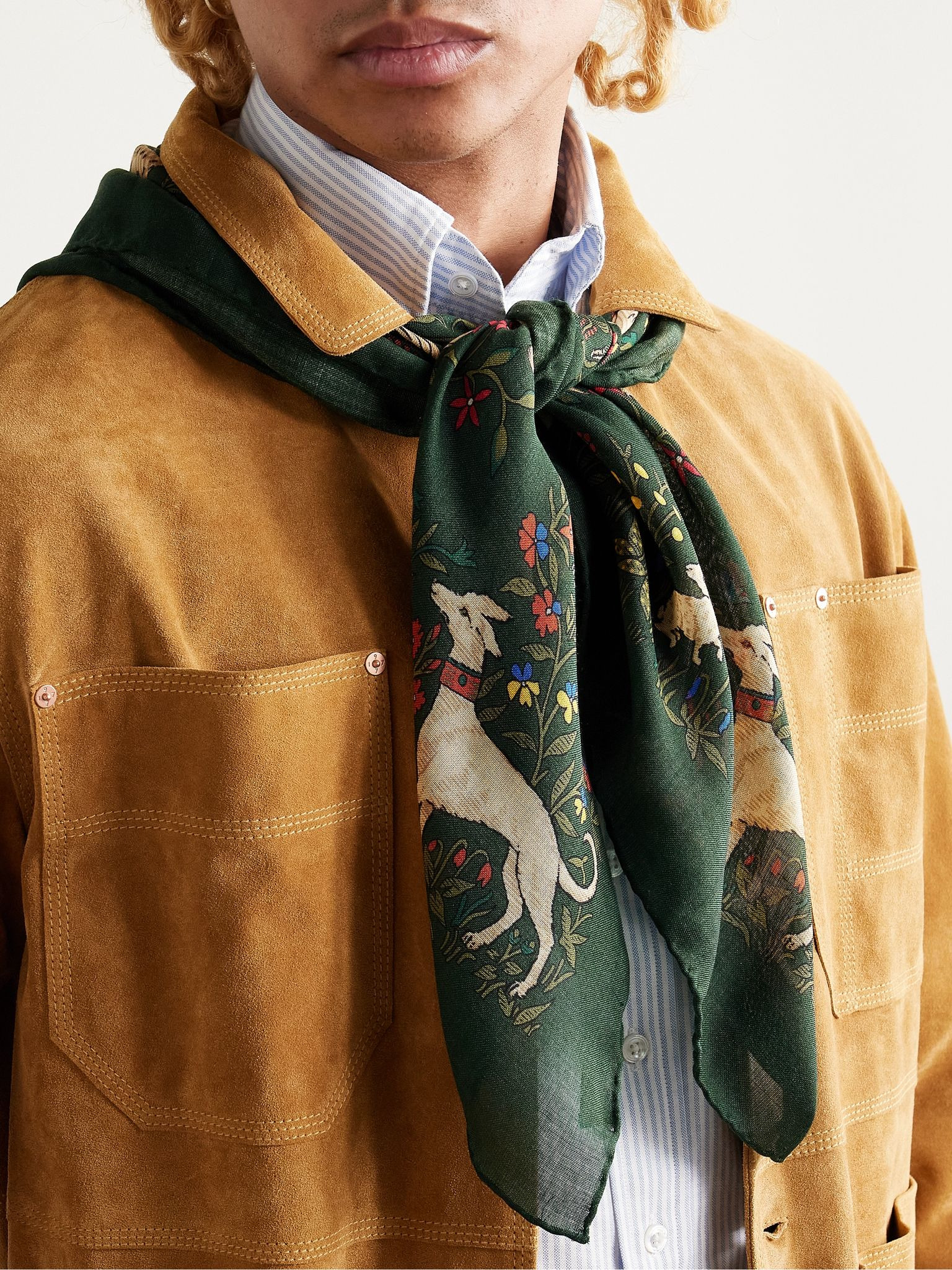 Printed Wool and Silk-Blend Scarf Green - 2
