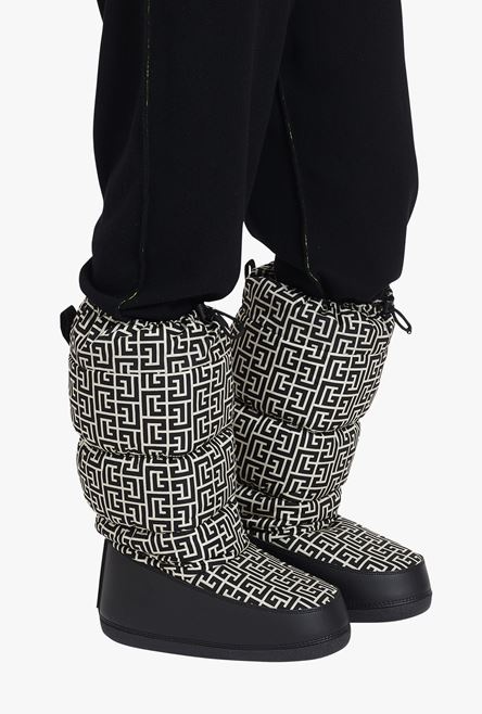 Capsule After ski -  Quilted nylon après-ski boots with ivory and black Balmain monogram pattern - 7