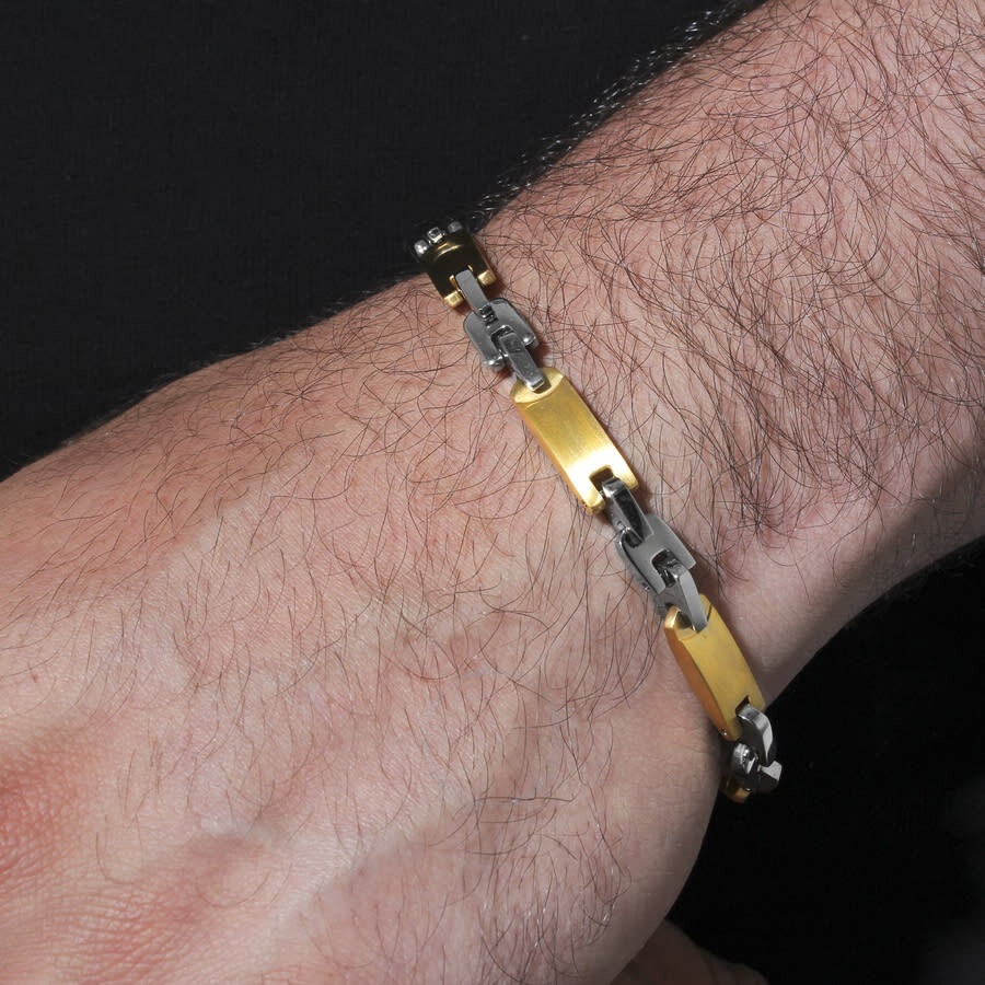 Robert Alton - Robert Alton Two-Tone Stainless Steel Link Bracelet with Yellow Finish - 7