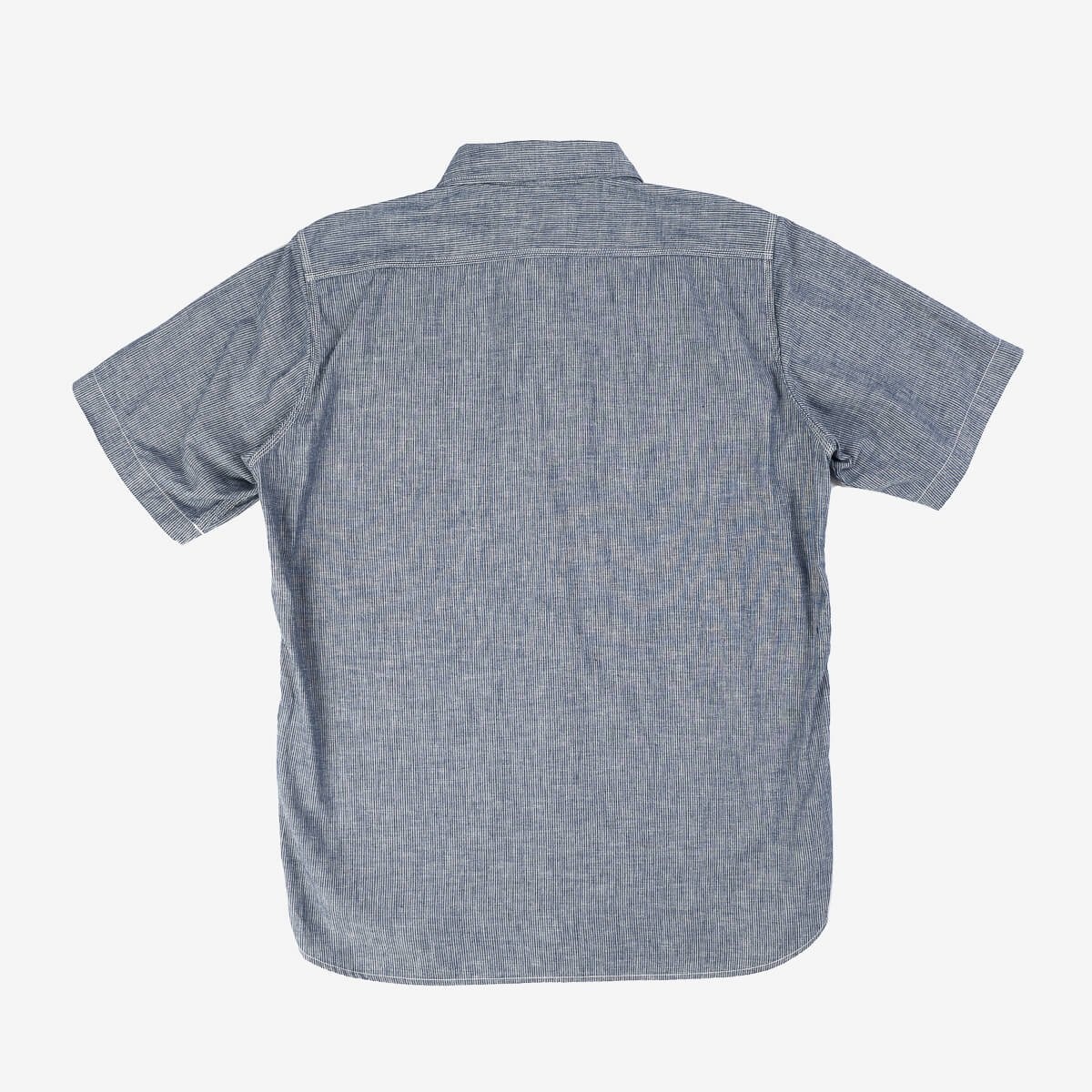 IHSH-285-PIN 5.5oz Selvedge Pinstripe Chambray Short Sleeve Work Shirt - Indigo - 5
