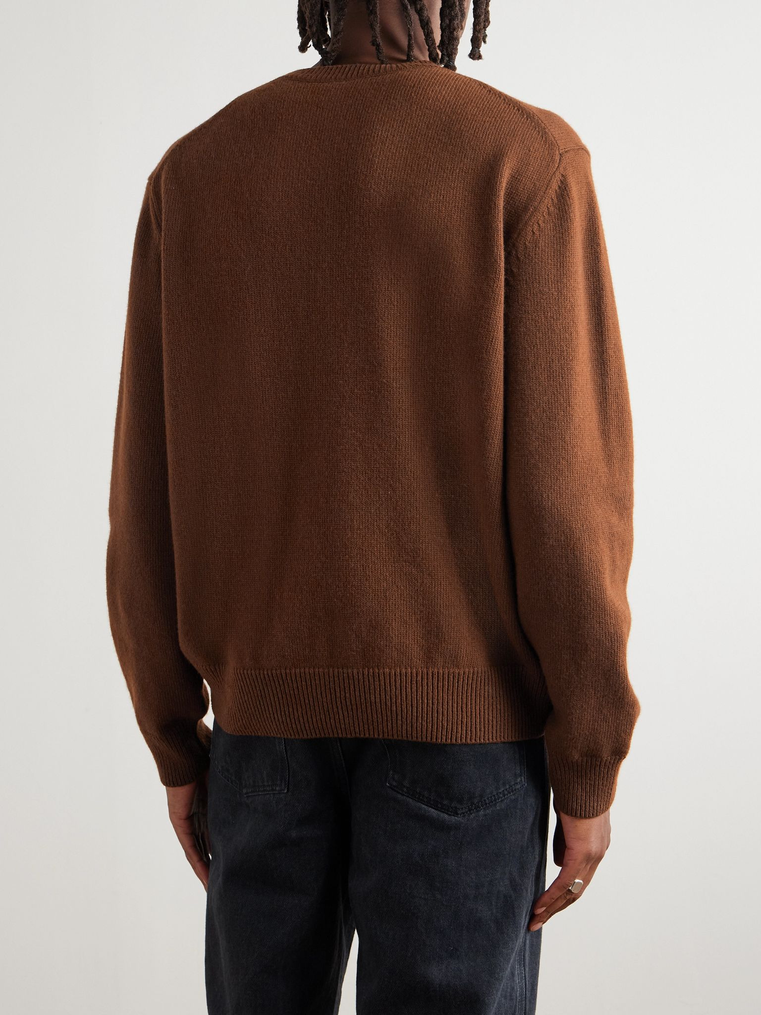 Anagram Logo-Embroidered Wool Sweater Brown - 4