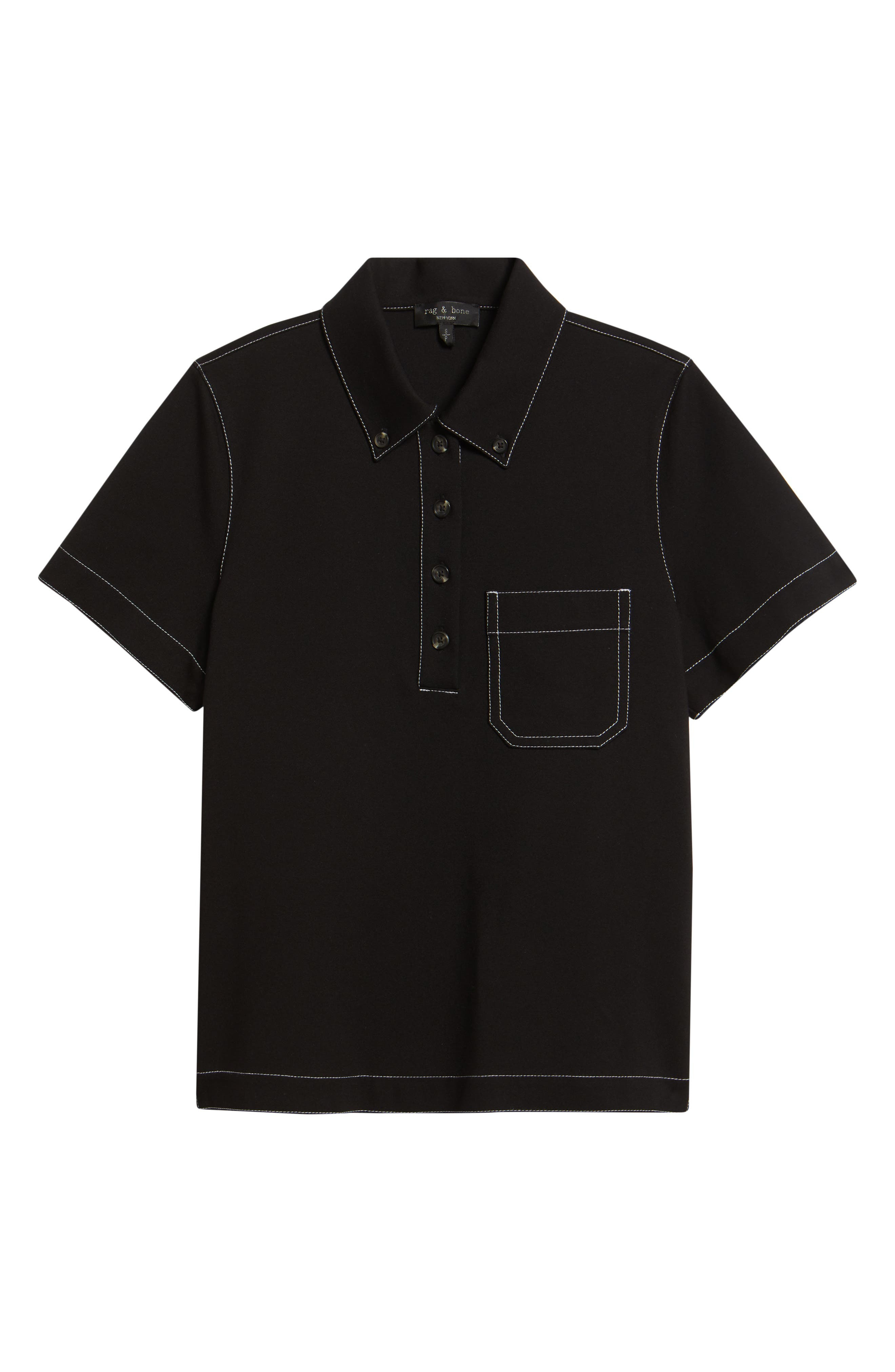 rag & bone Irina Contrast Stitch Button-Down Polo in Black at Nordstrom - 5