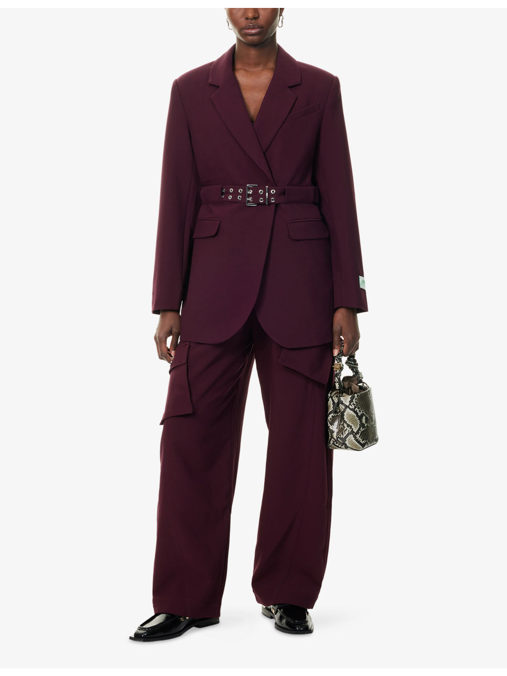 Notched-Lapel Eyelet Woven Blazer - 2