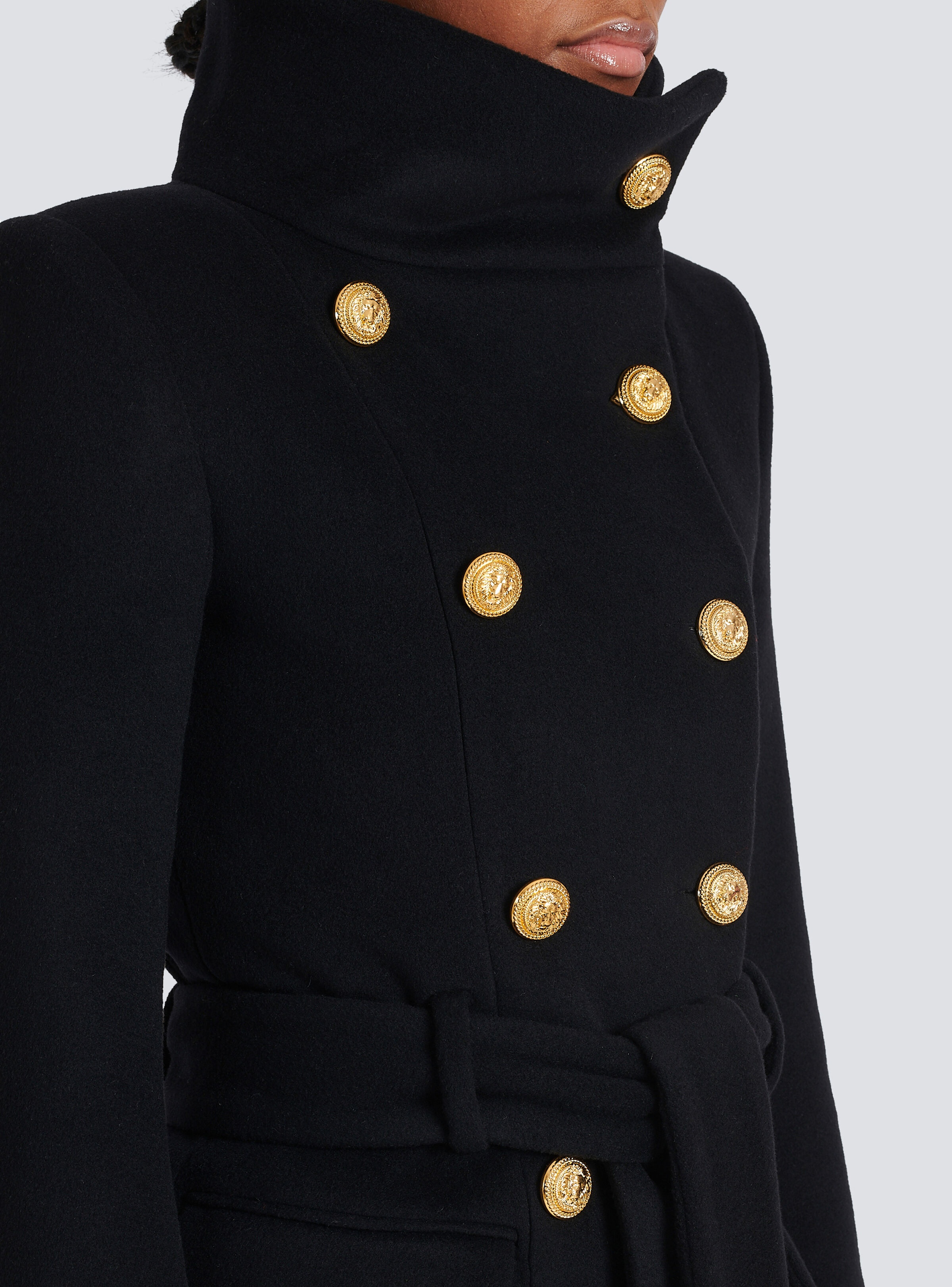 Long wool coat with double-breasted gold-tone buttoned fastening - 9