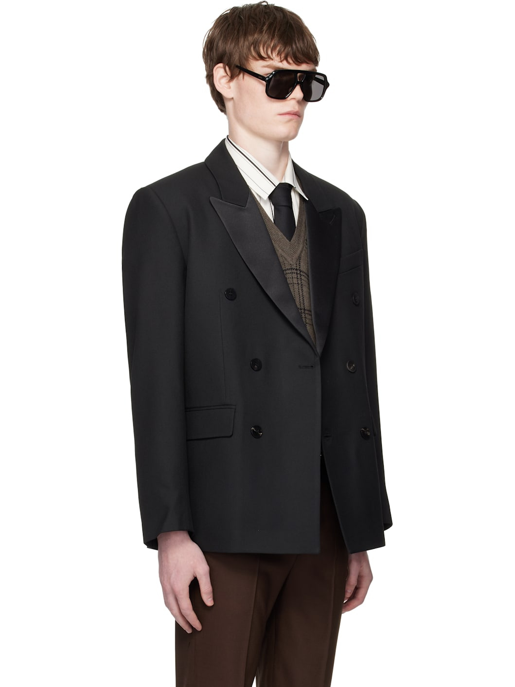Black Double Breasted Tuxedo Blazer - 2