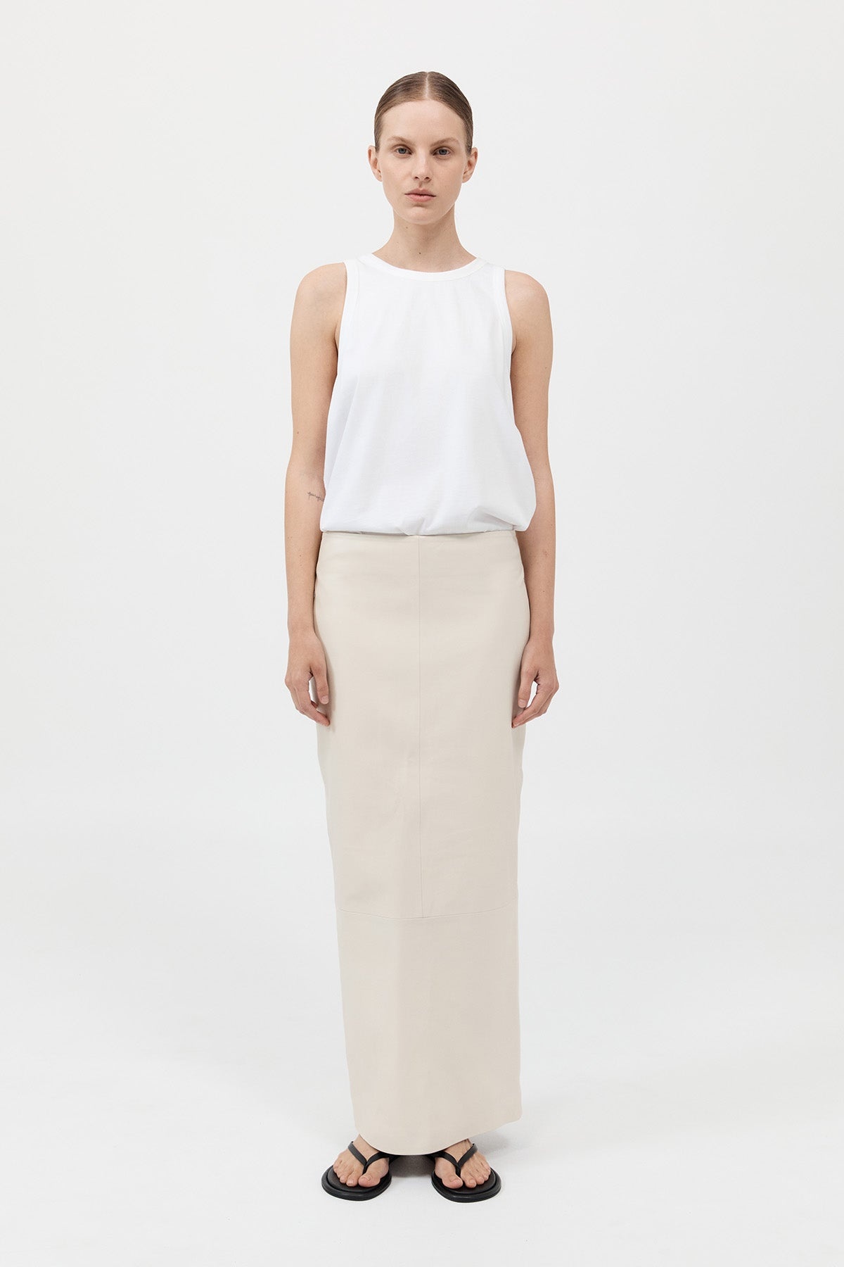 Leather Column Skirt - Tofu - 2