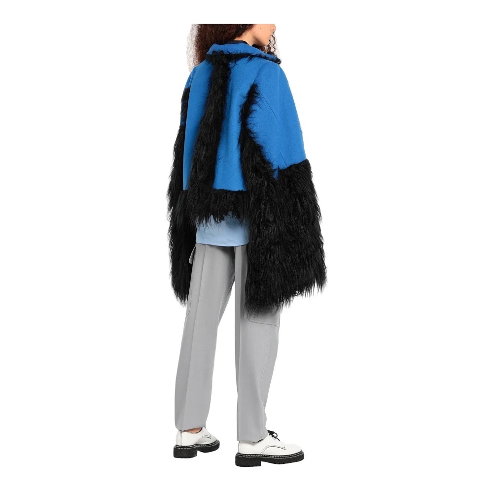 BLUE FAUX FUR TRIMMED CAPE JACKET - 7