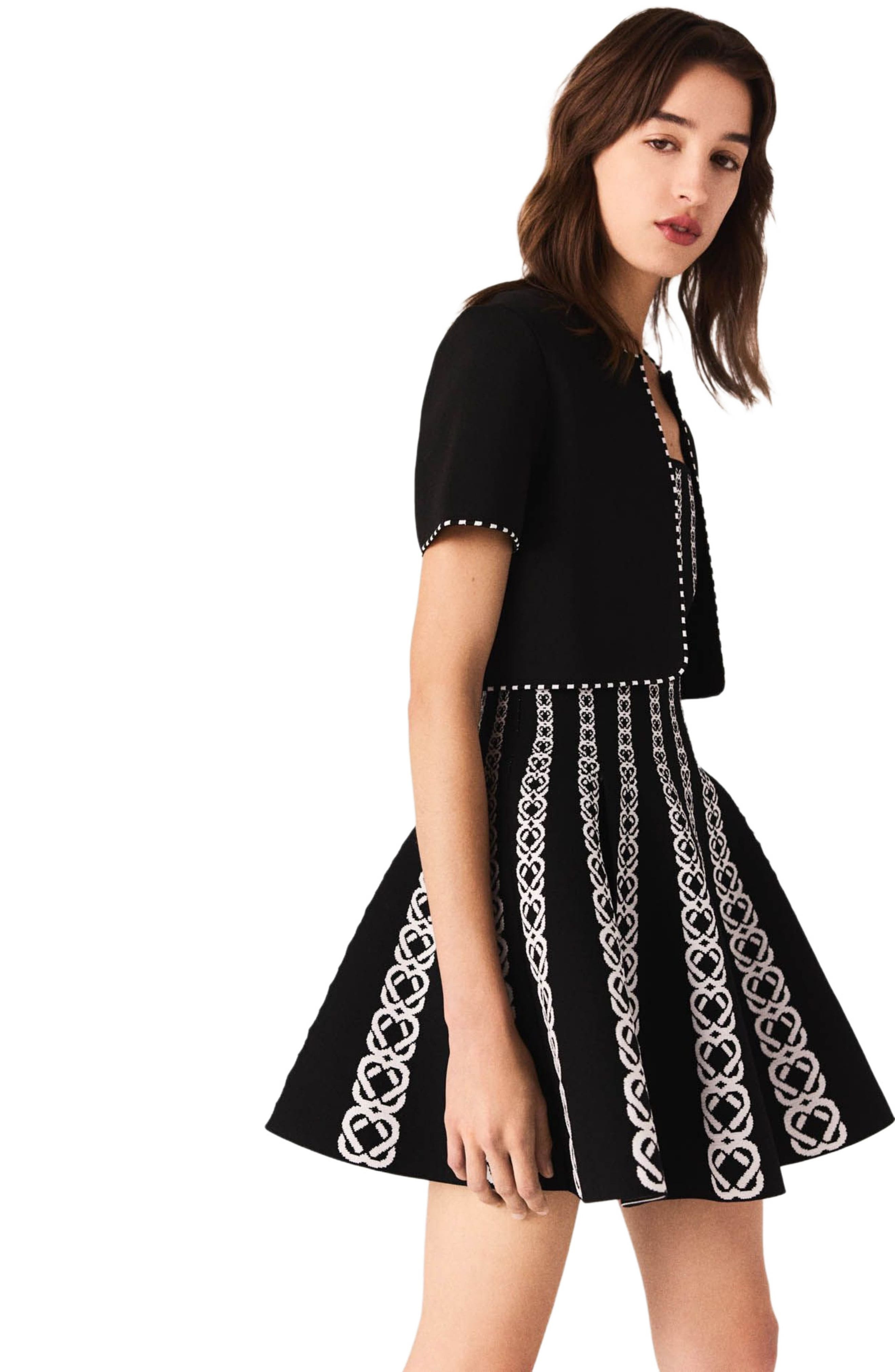 maje Cropped short sleeve cardigan in Black/ecru at Nordstrom - 3